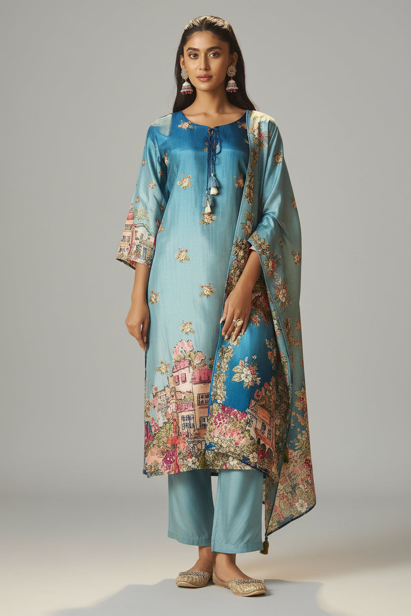 Azure Dola Shaded Digital Kurta Set