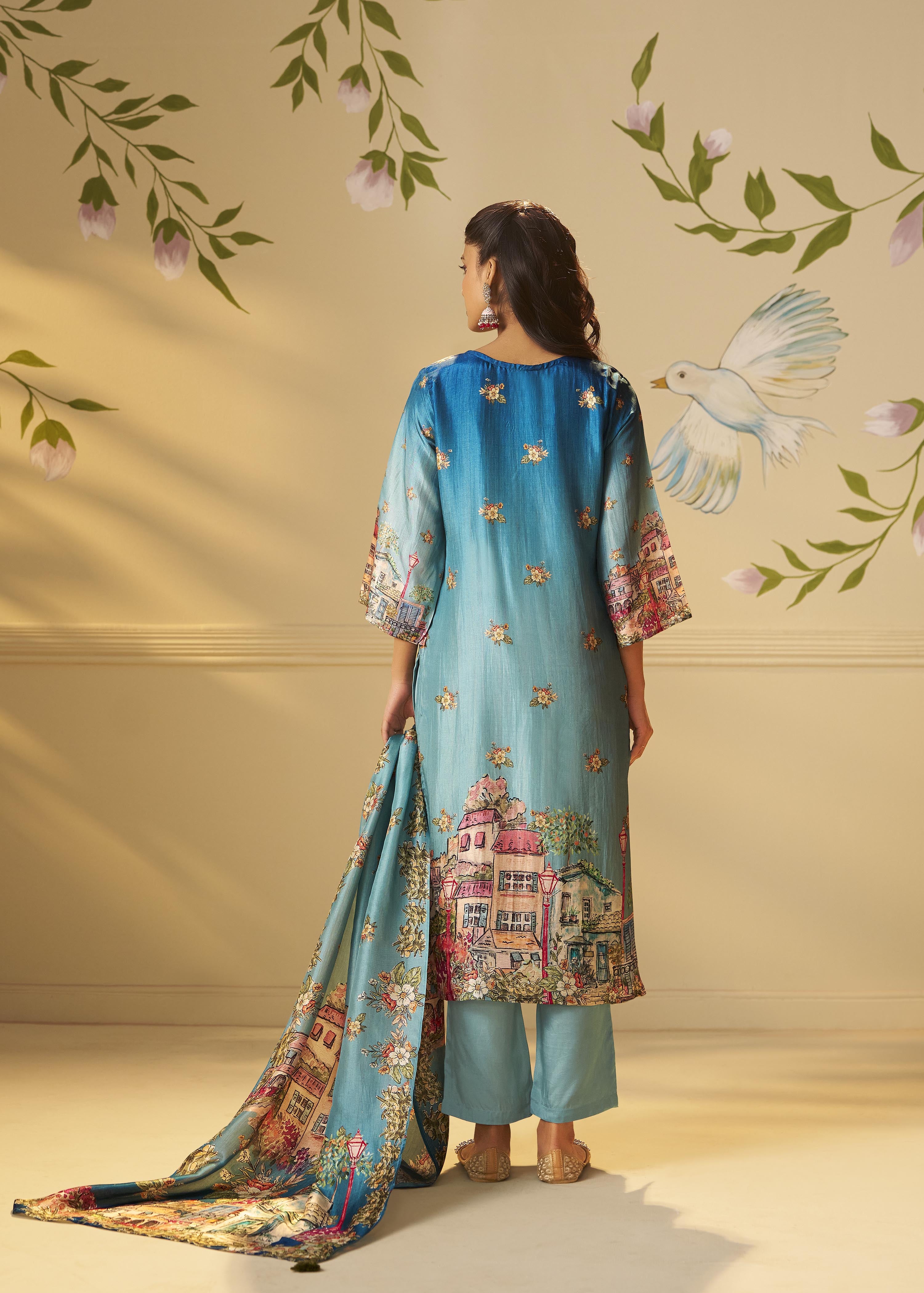 Azure Dola Shaded Digital Kurta Set