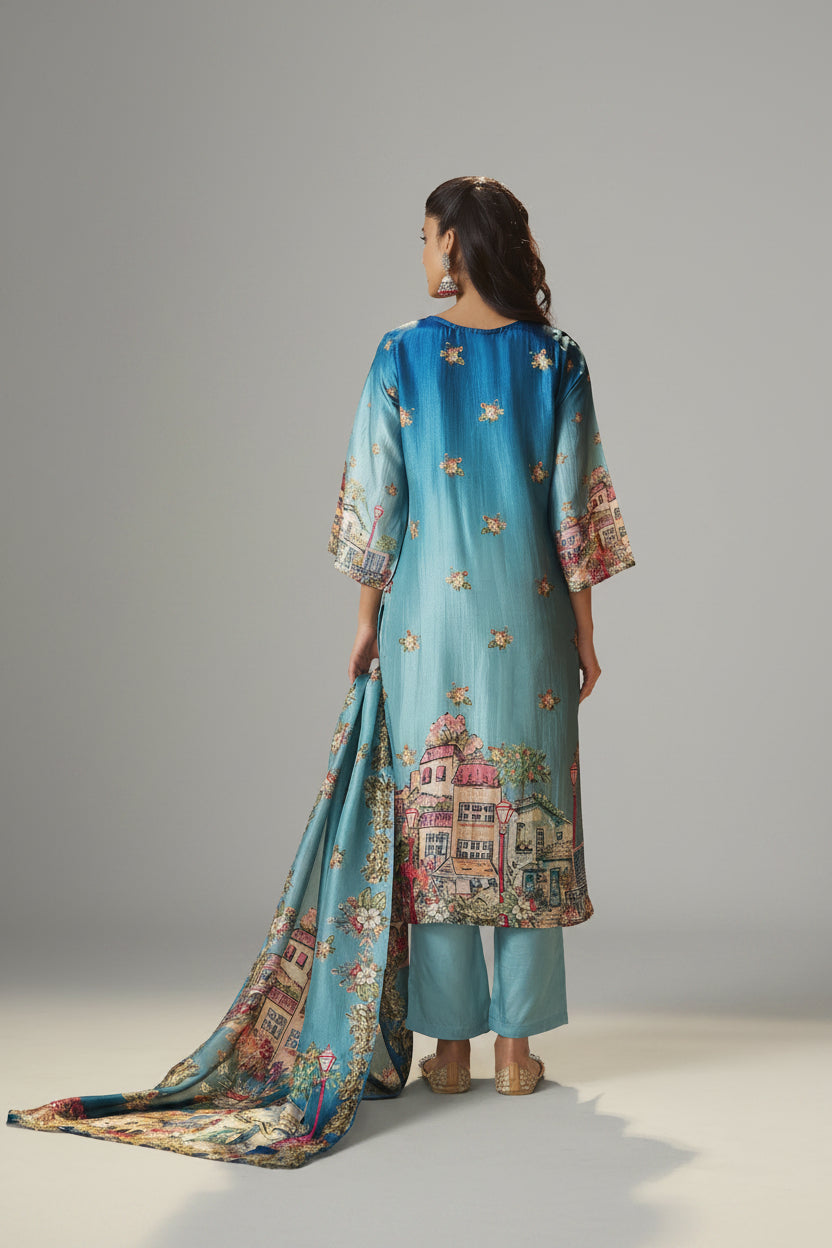 Azure Dola Shaded Digital Kurta Set