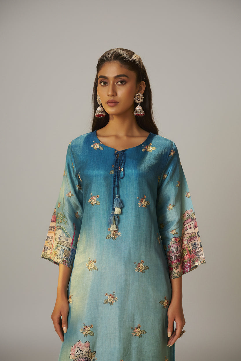 Azure Dola Shaded Digital Kurta Set
