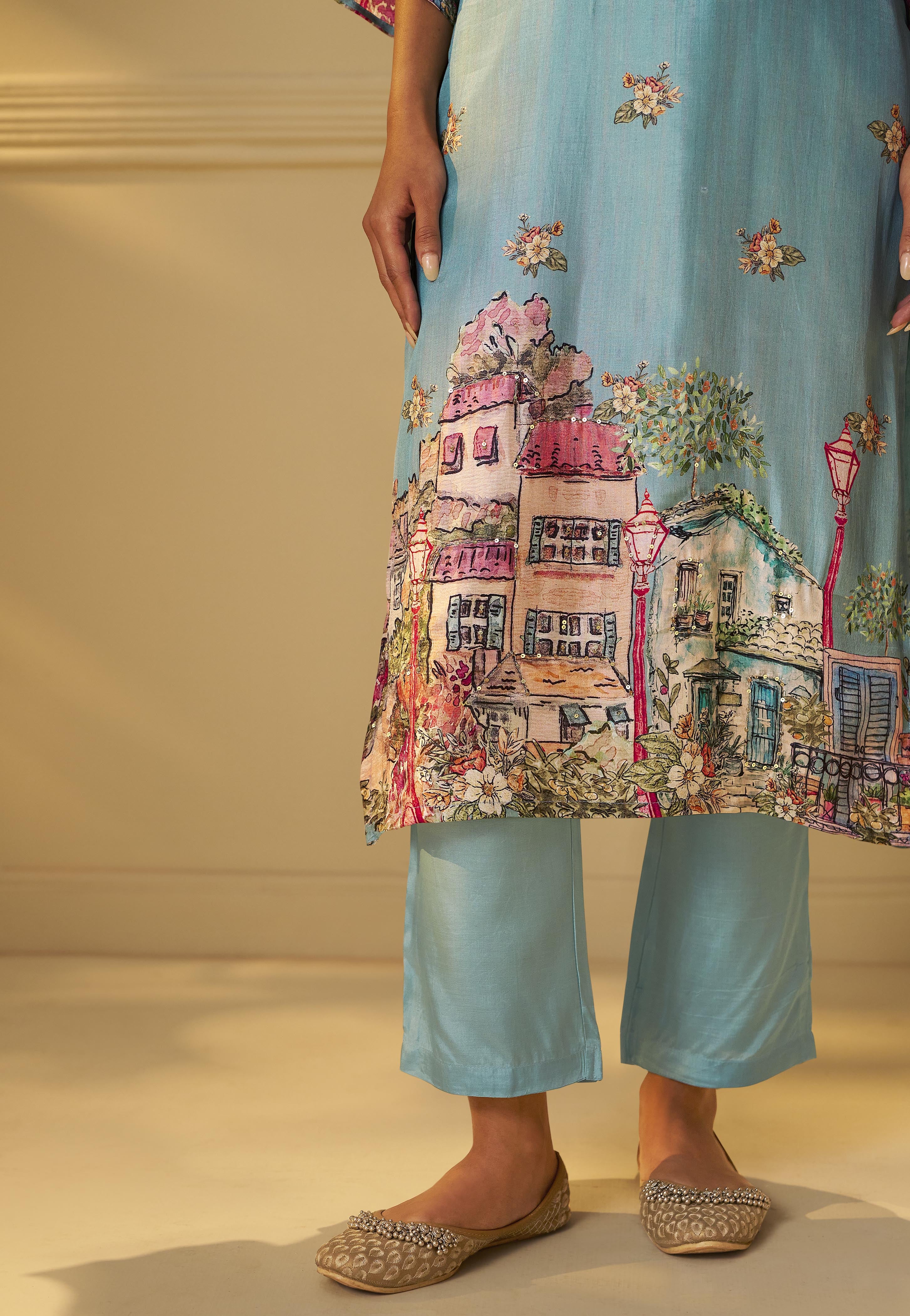 Azure Dola Shaded Digital Kurta Set