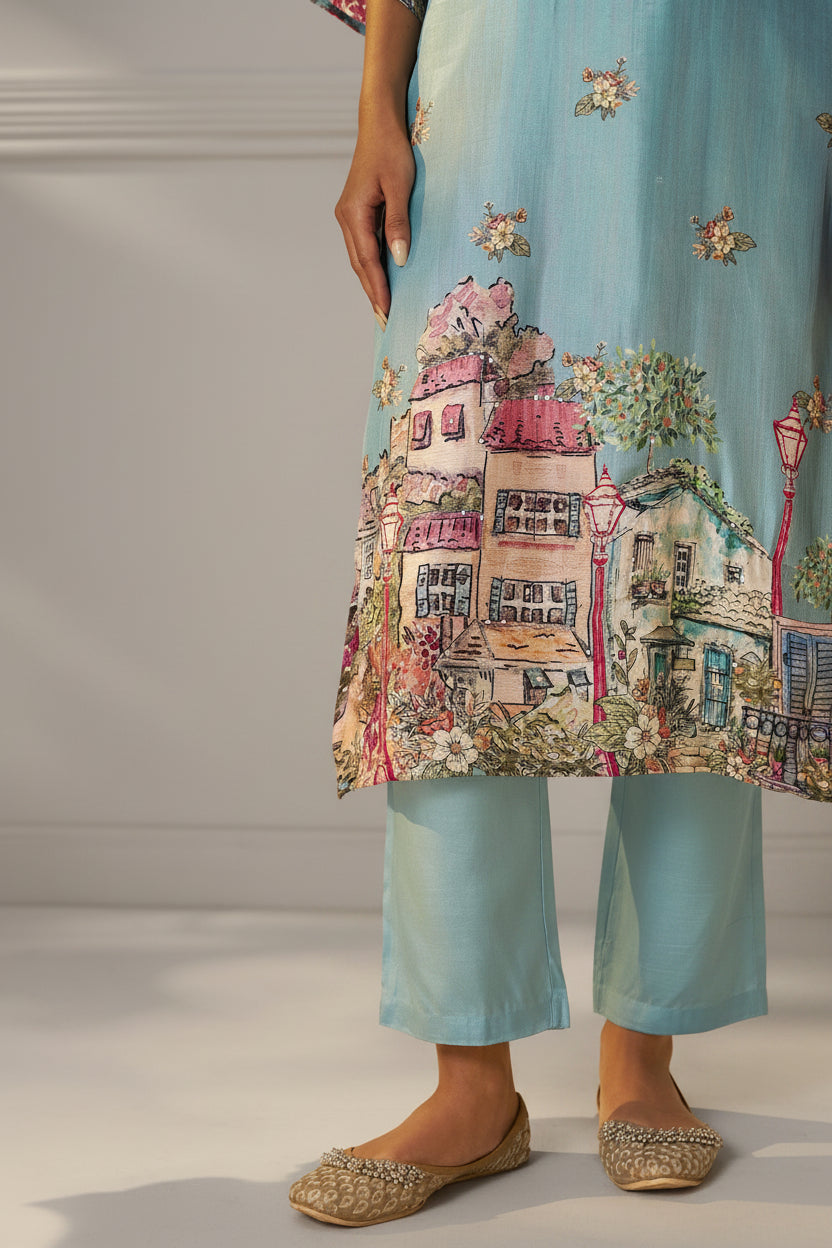 Azure Dola Shaded Digital Kurta Set