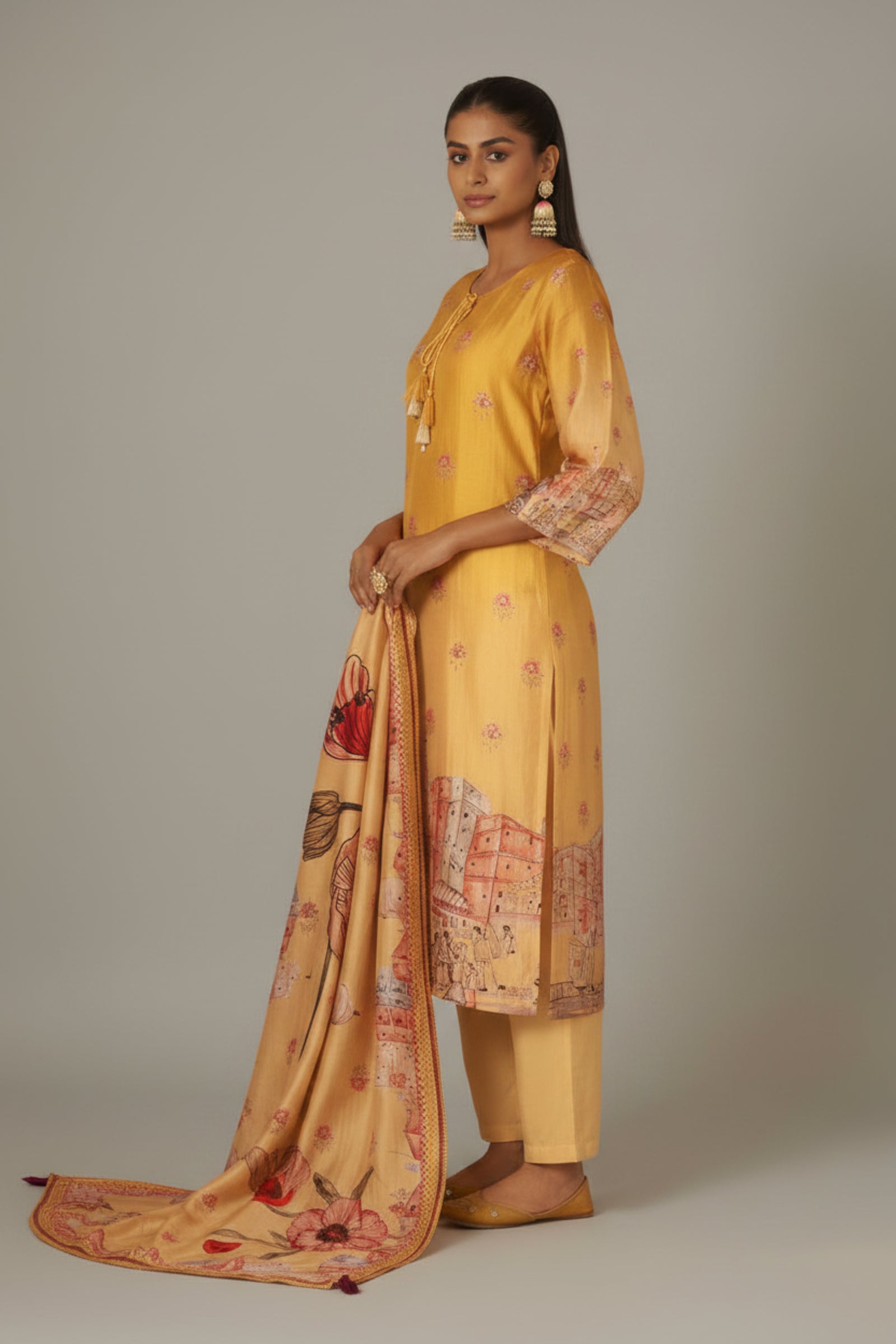Suryam Yellow Dola Silk Kurta Set