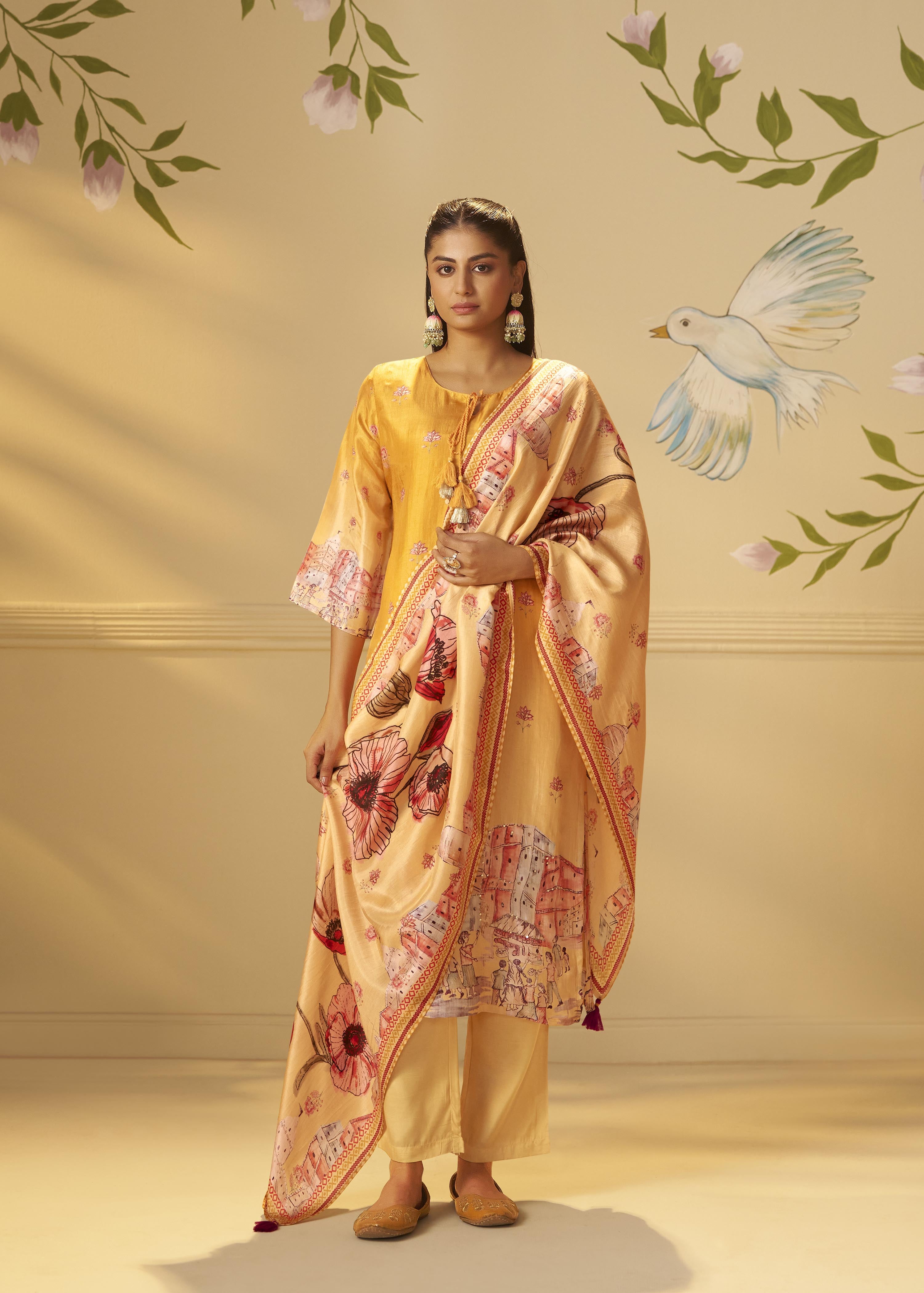 Suryam Yellow Dola Silk Kurta Set