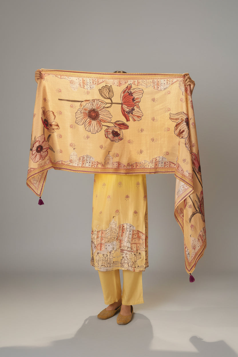Suryam Yellow Dola Silk Kurta Set