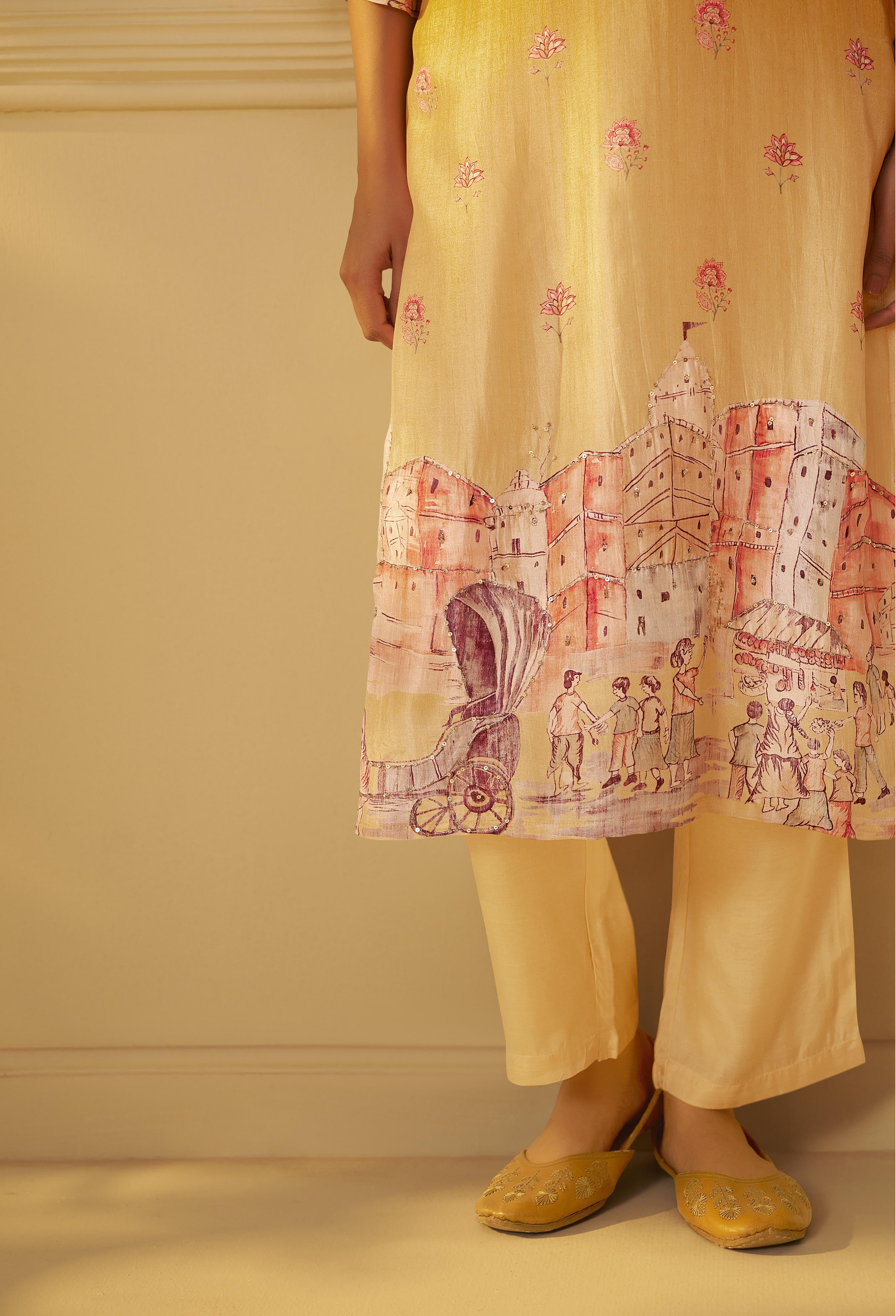 Suryam Yellow Dola Silk Kurta Set
