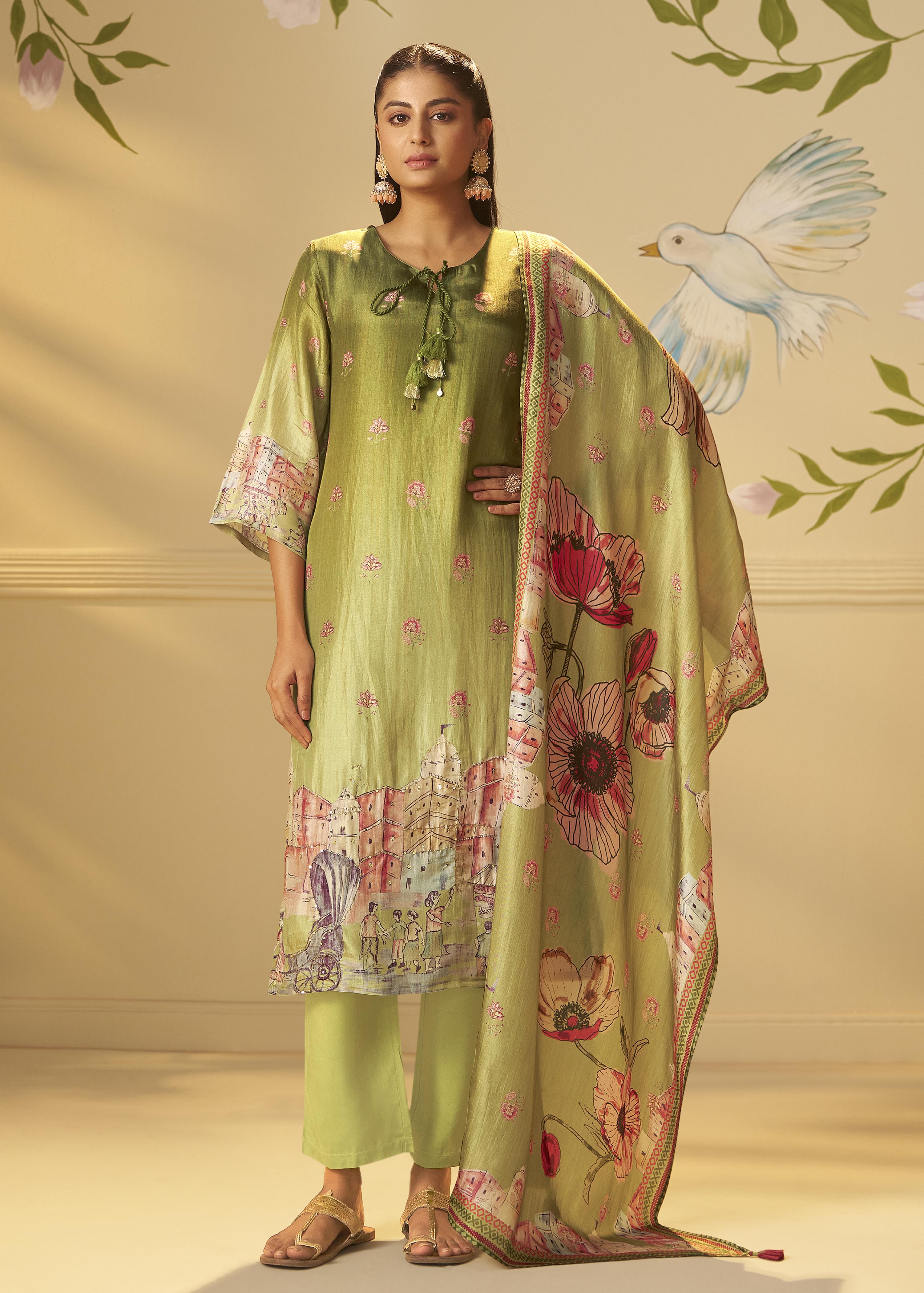 Meadow Green Dola Digital Kurta Set