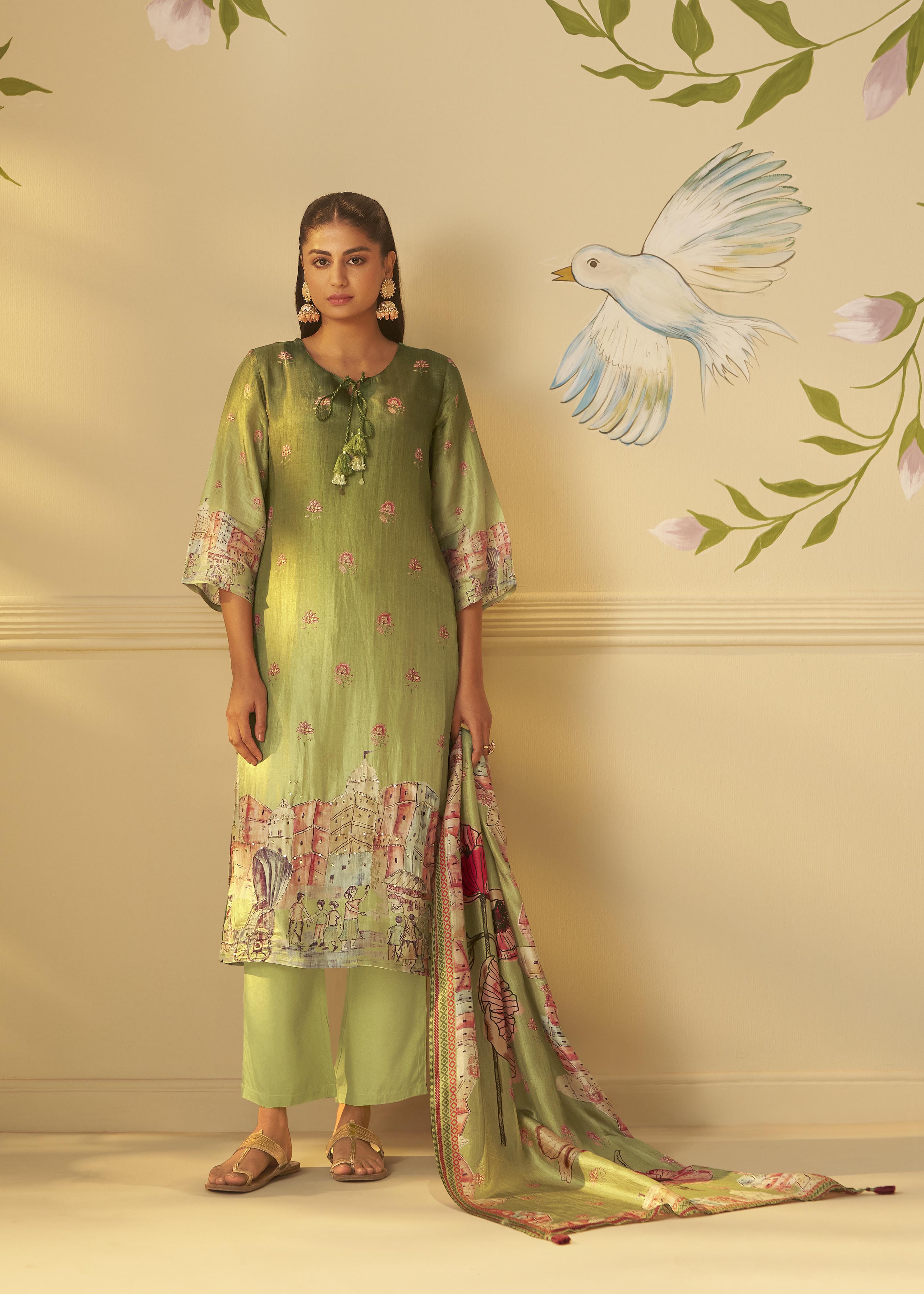 Meadow Green Dola Digital Kurta Set