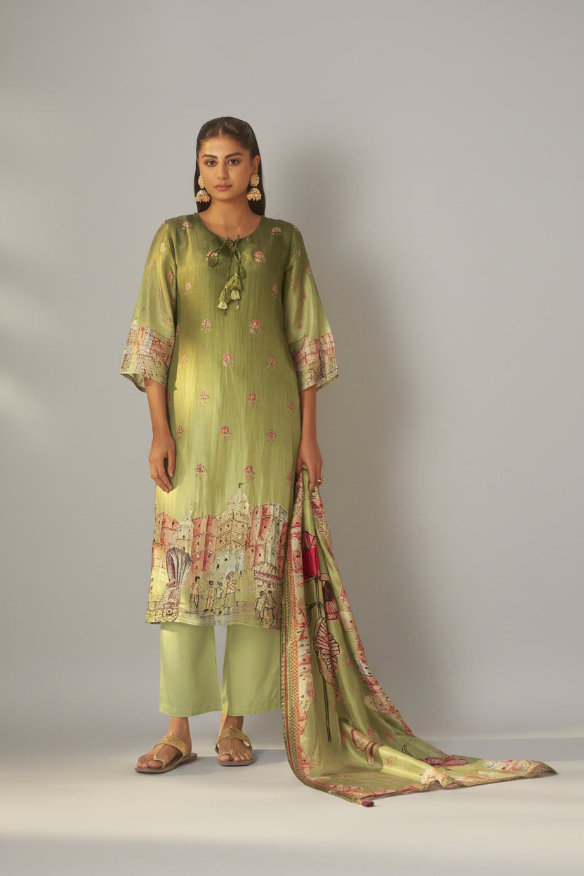 Meadow Green Dola Digital Kurta Set