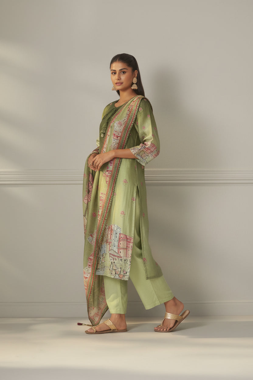 Meadow Green Dola Digital Kurta Set