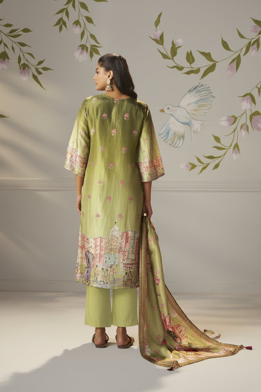 Meadow Green Dola Digital Kurta Set