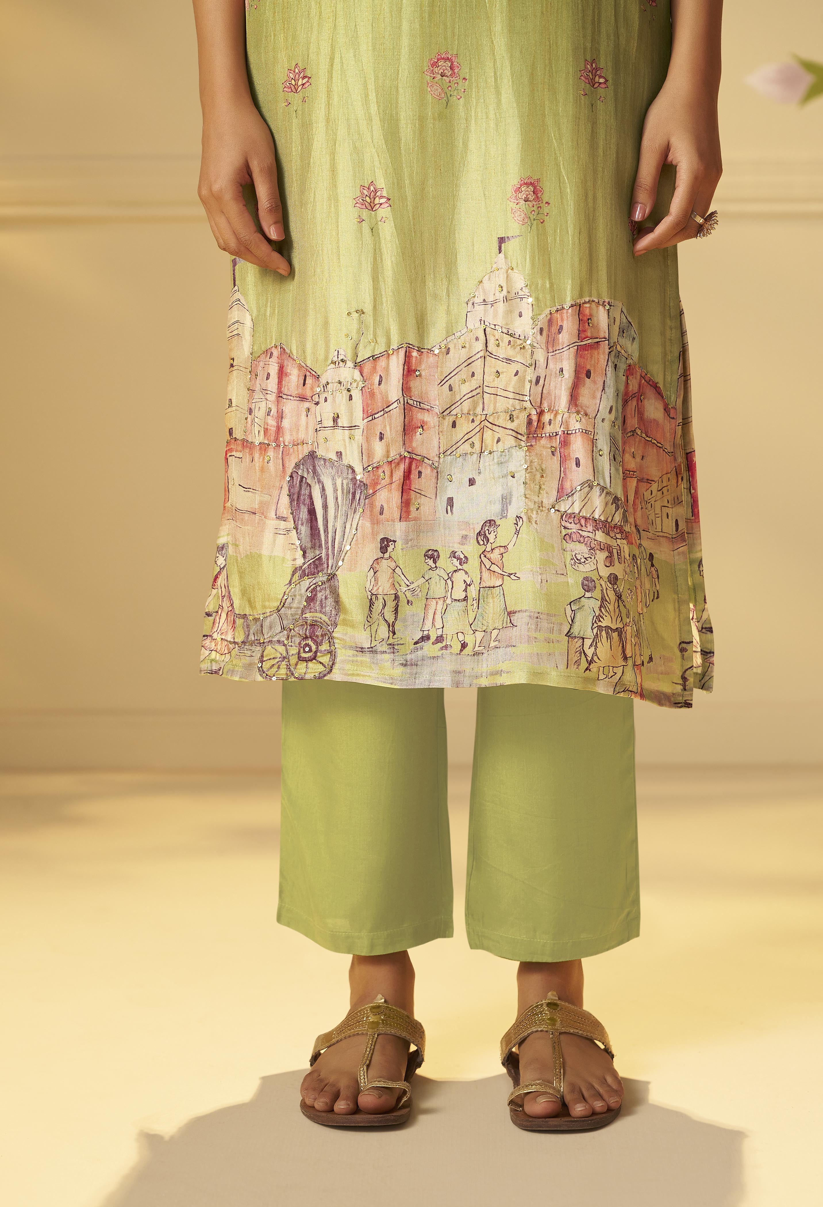 Meadow Green Dola Digital Kurta Set