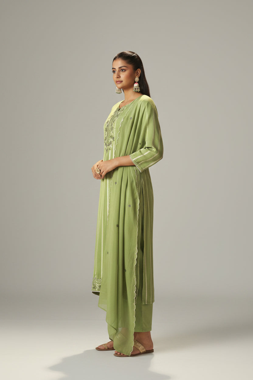 Emerald Organza Jacquard Embroidered Set