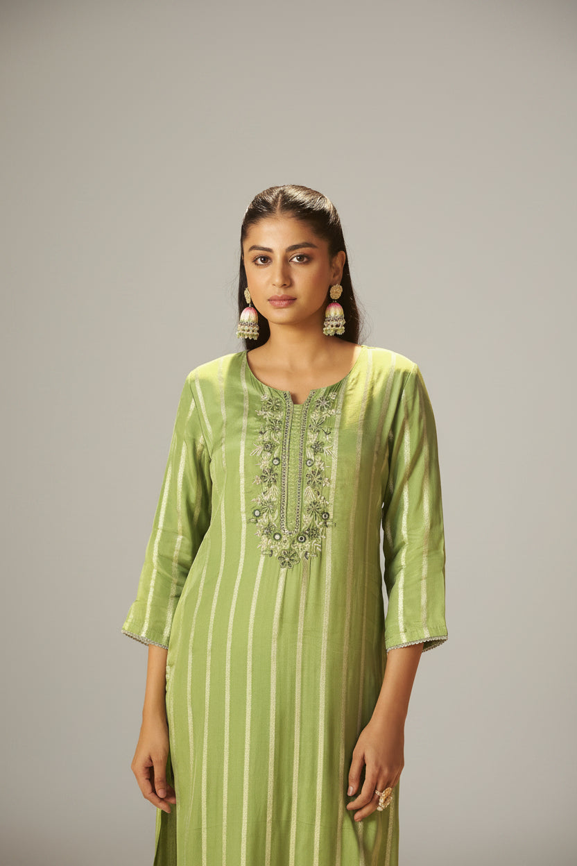 Emerald Organza Jacquard Embroidered Set