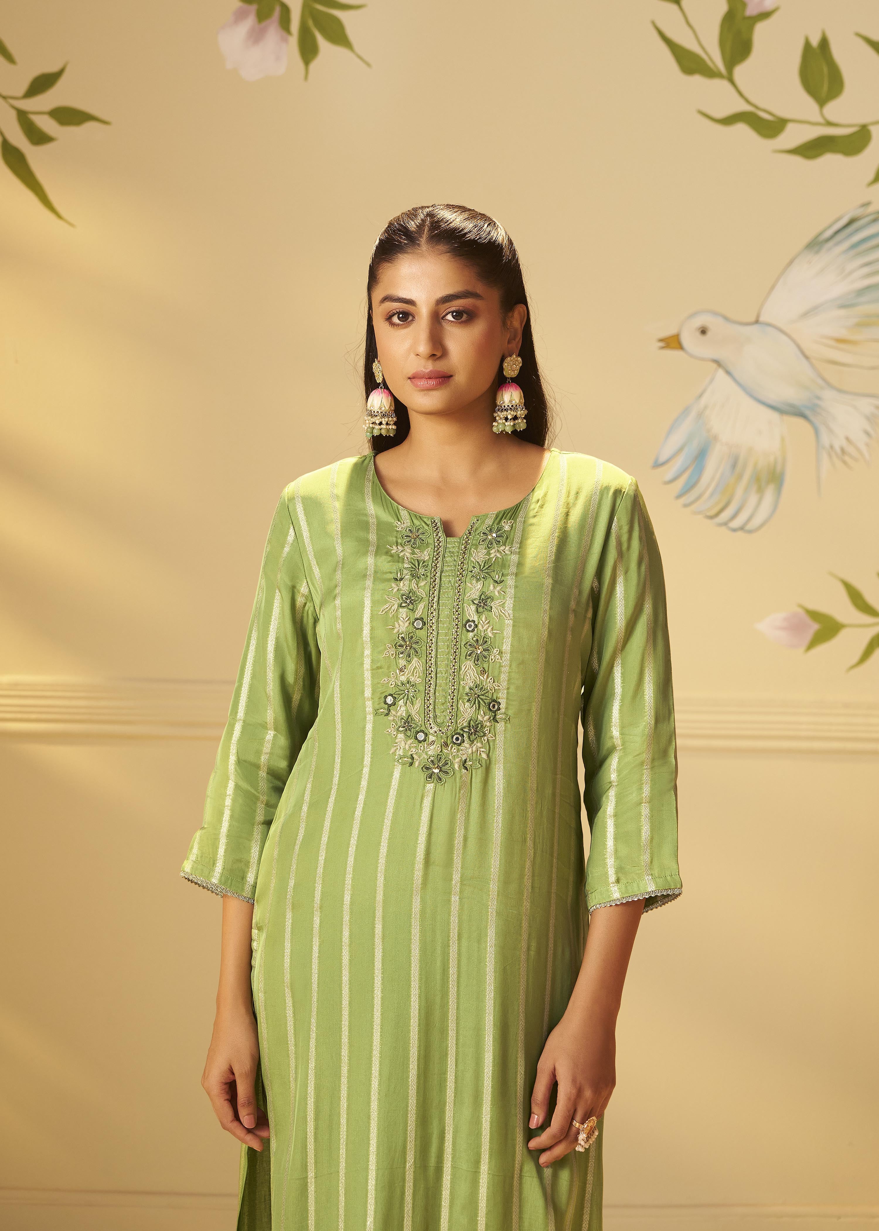 Emerald Organza Jacquard Embroidered Set
