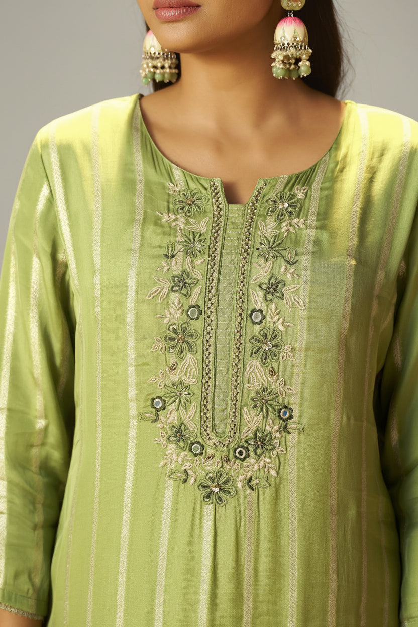 Emerald Organza Jacquard Embroidered Set