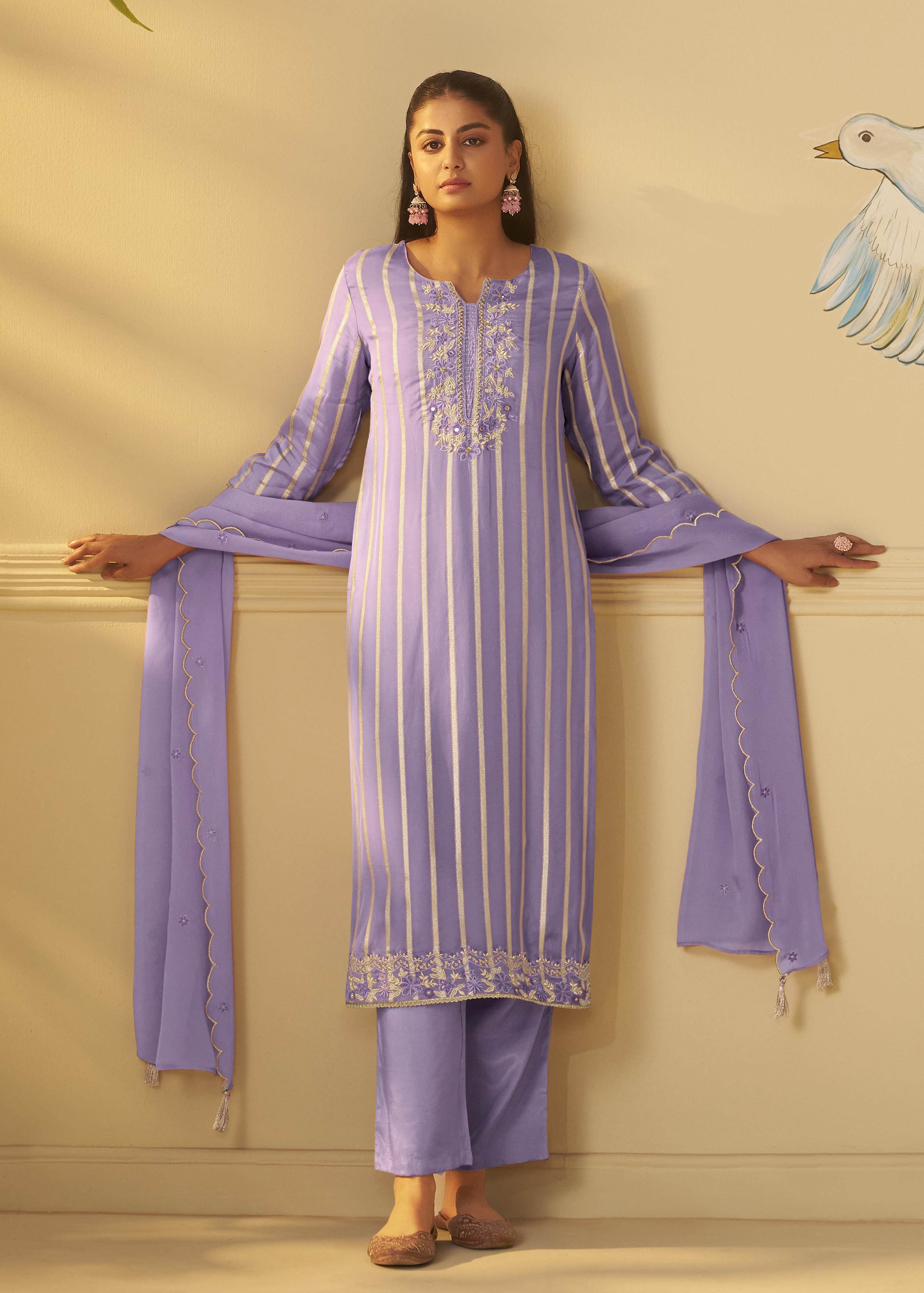 Lavender Aura Organza Festive Kurta Set