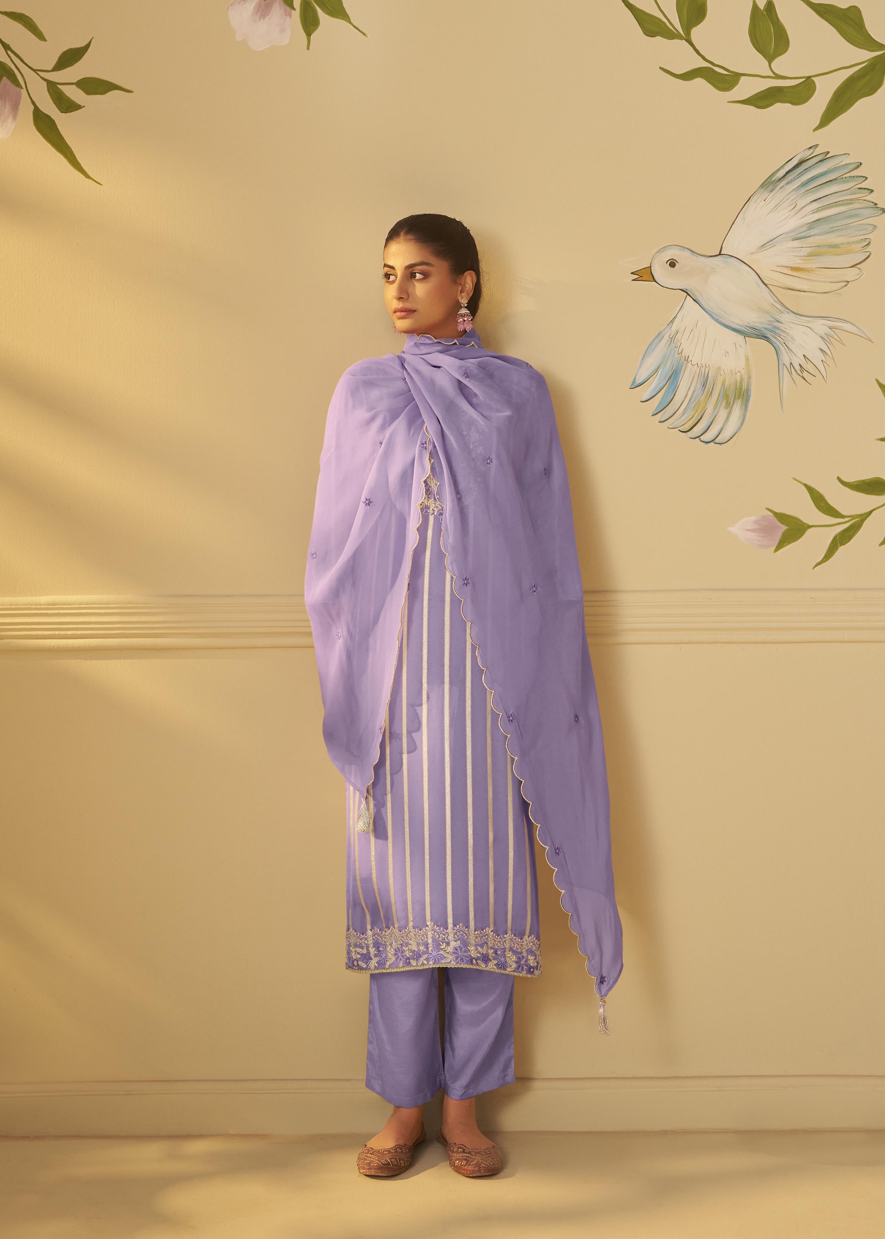Lavender Aura Organza Festive Kurta Set