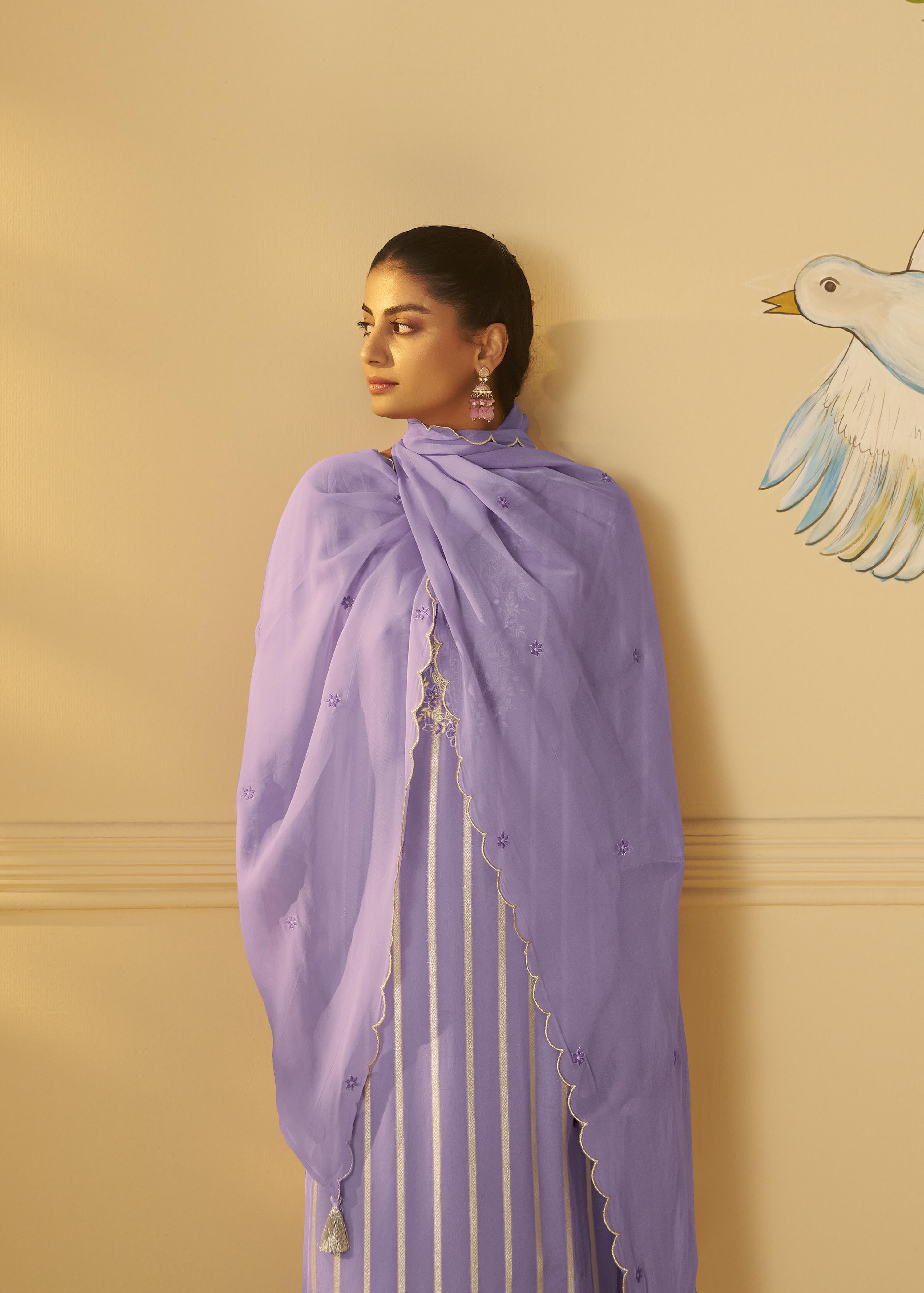 Lavender Aura Organza Festive Kurta Set