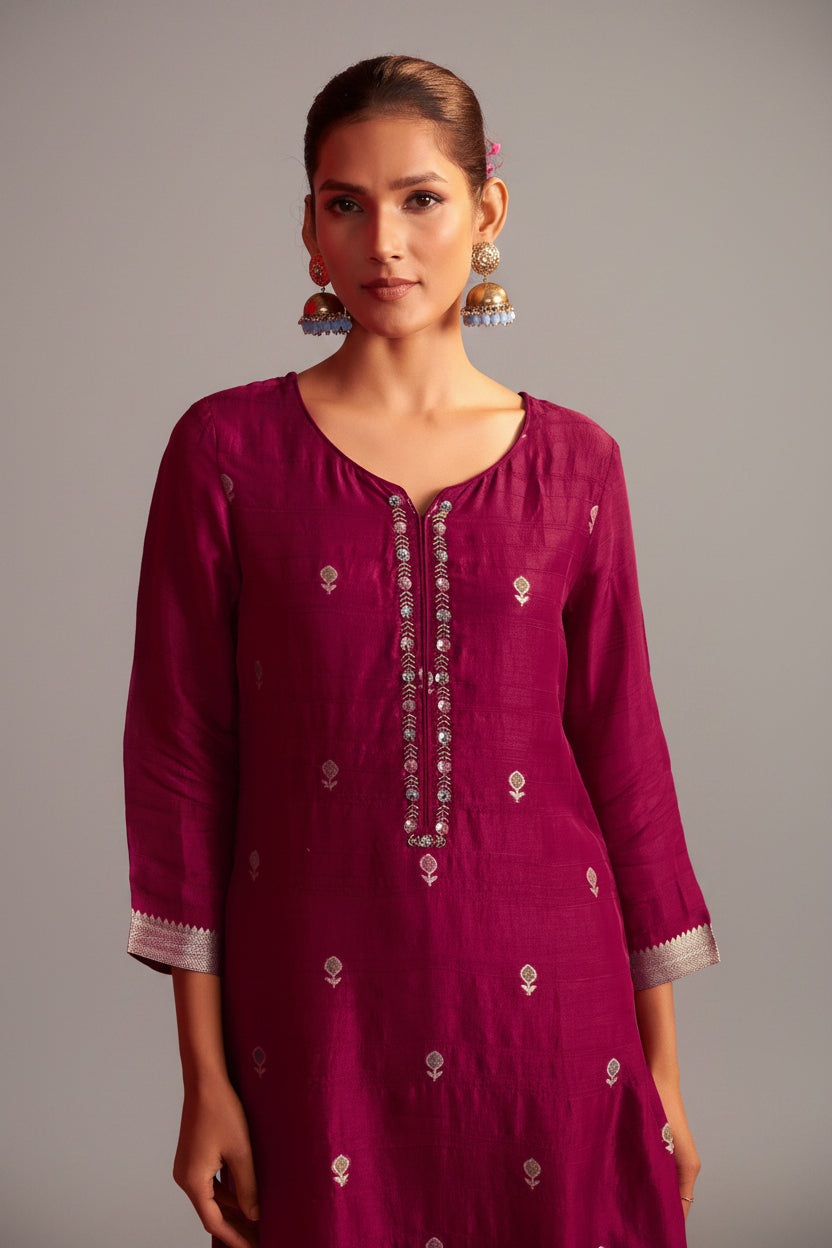 Bhagalpuri Silk Jacquard Set (Handwork)