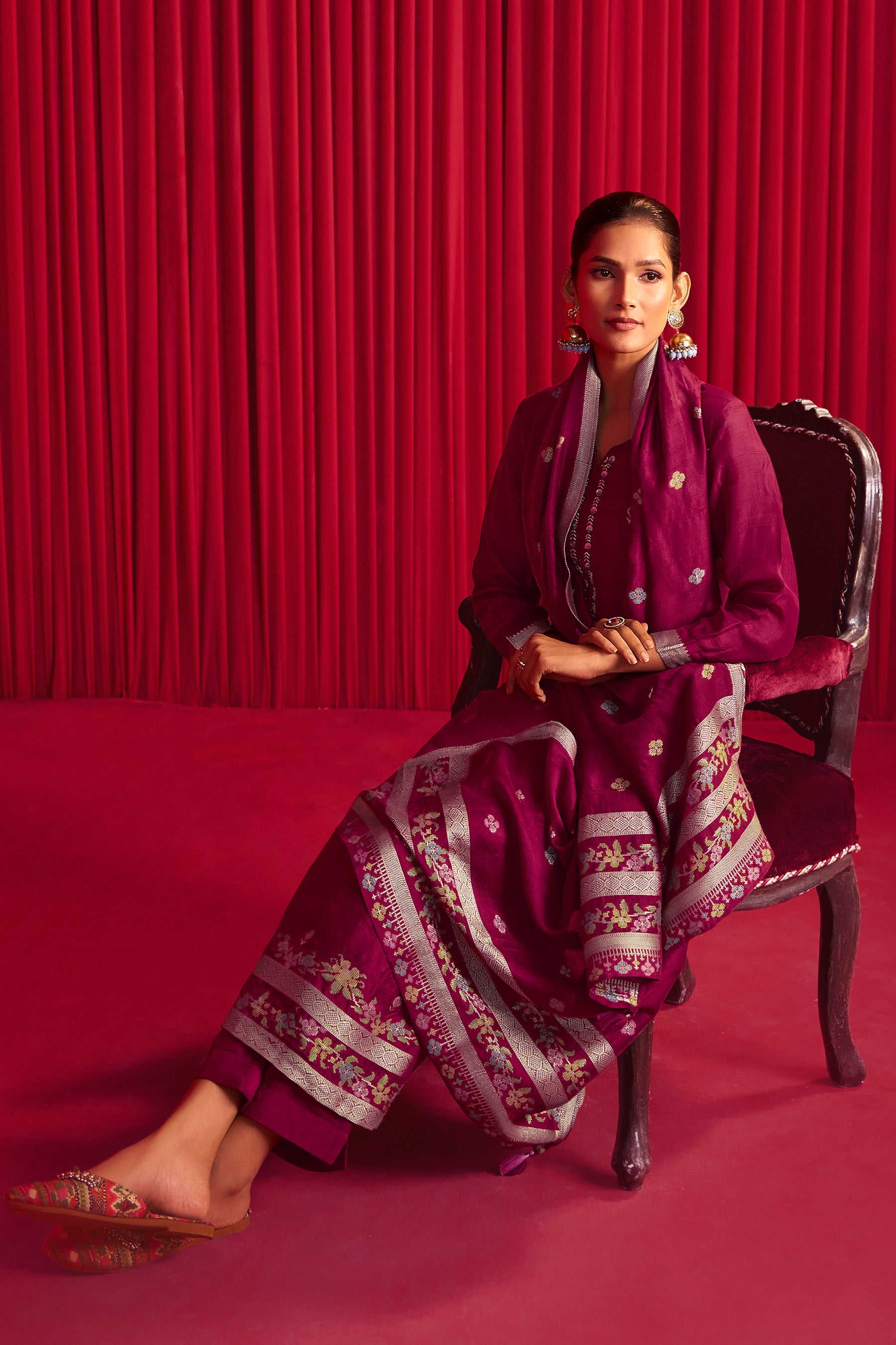 Bhagalpuri Silk Jacquard Set (Handwork)