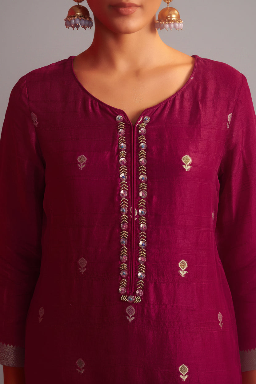 Bhagalpuri Silk Jacquard Set (Handwork)