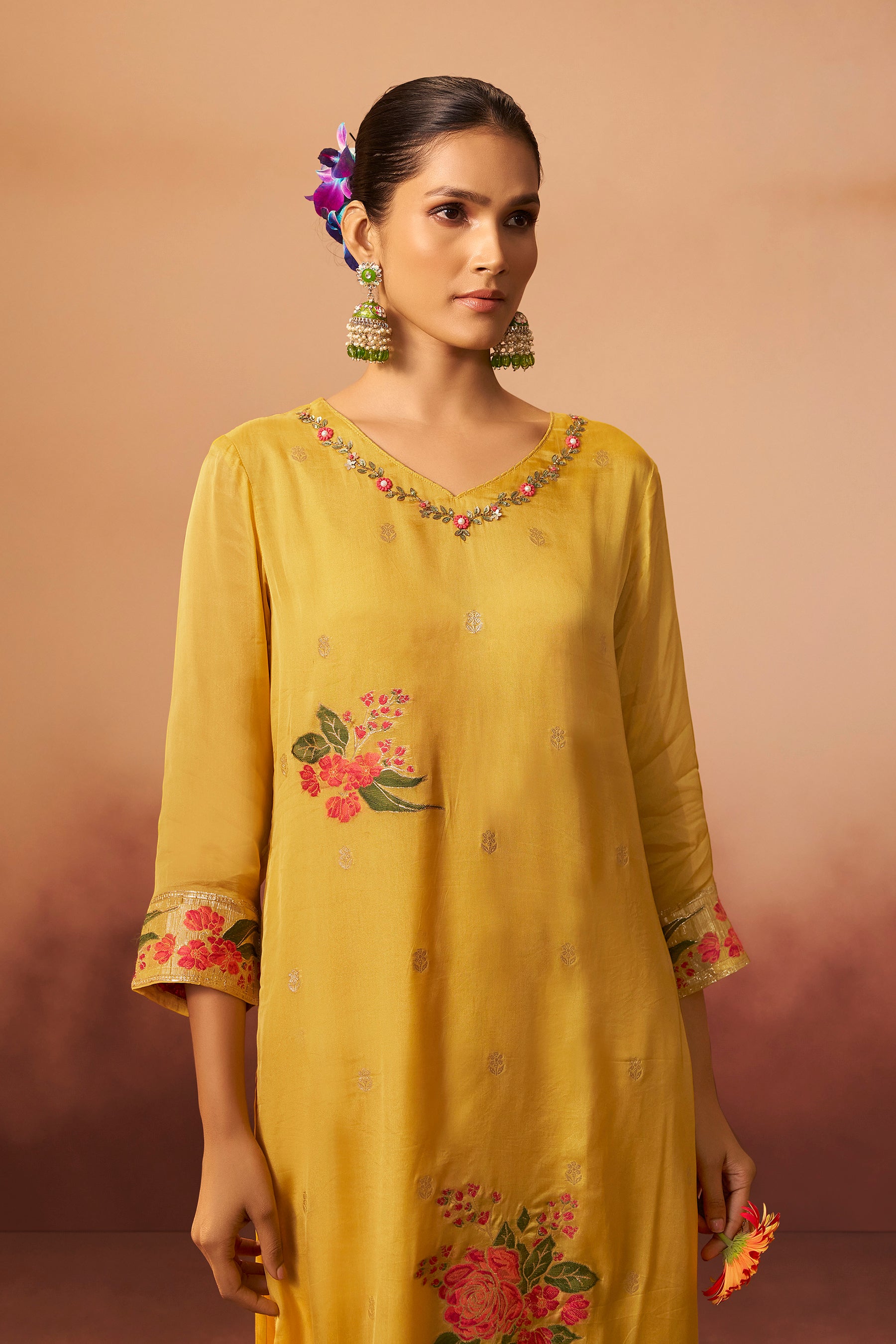 Mustard Organza Kurta Set