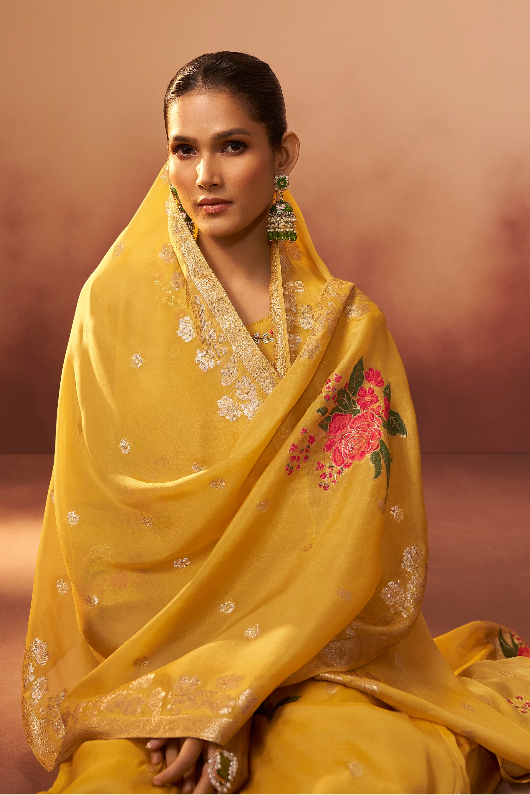 Mustard Organza Kurta Set