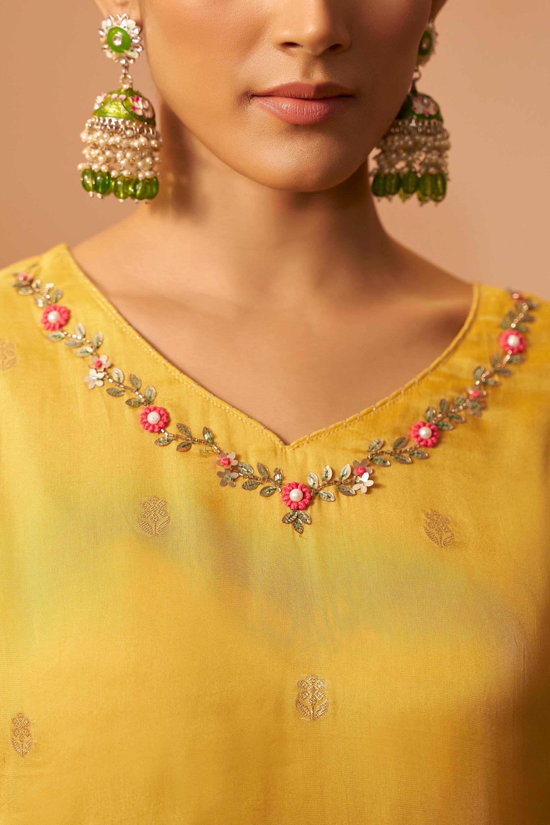 Mustard Organza Kurta Set