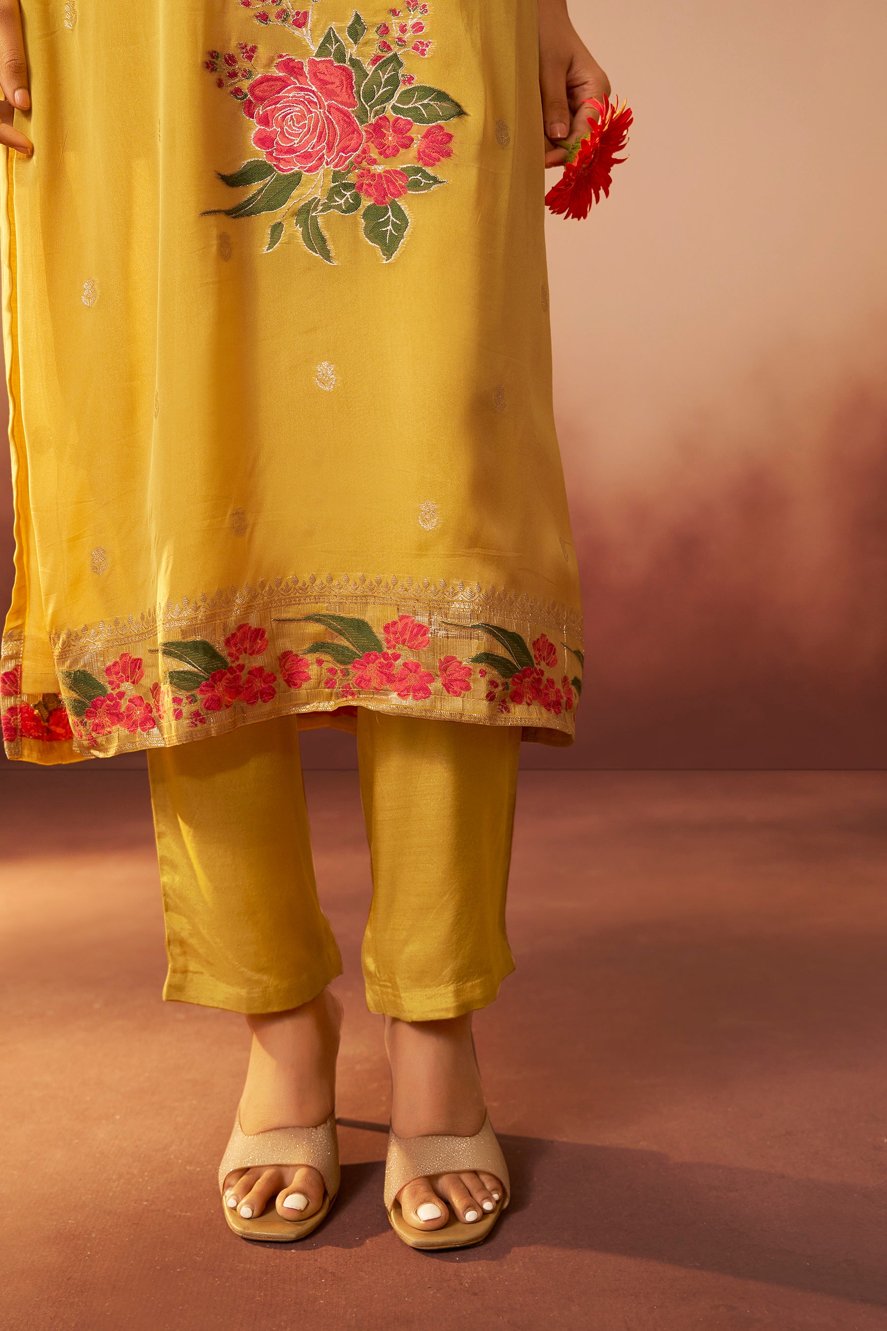 Mustard Organza Kurta Set