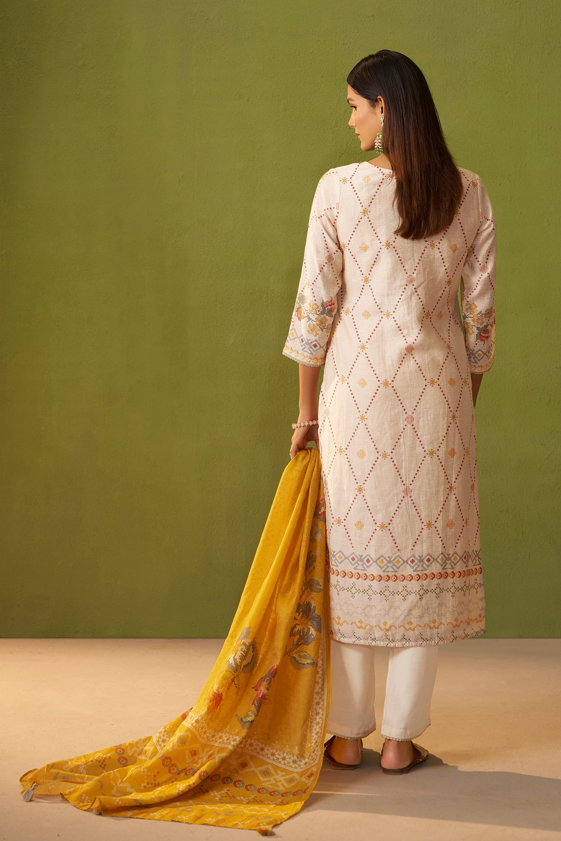 Shimmer Linen Digital Print Set – Cream