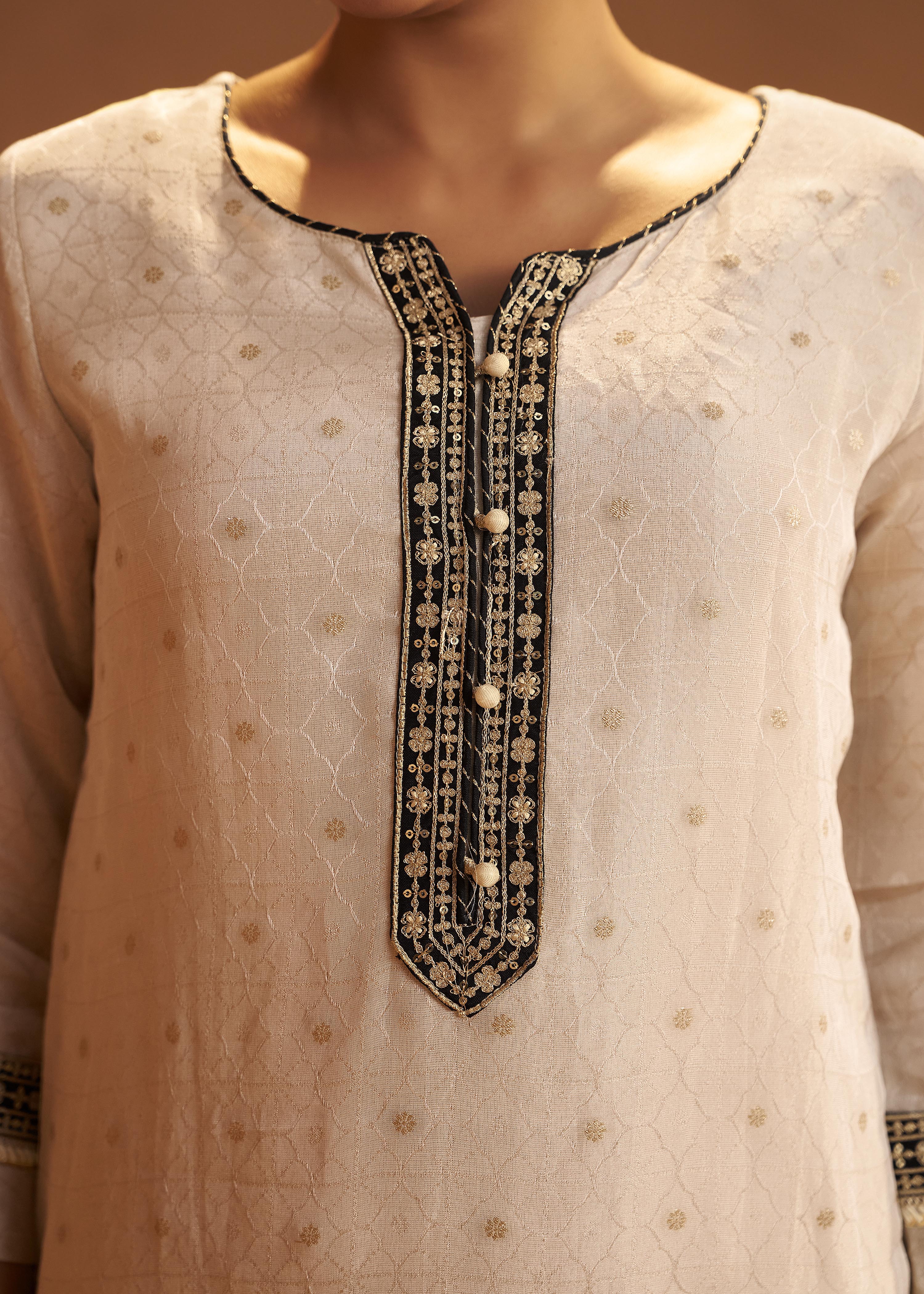 Ivory Tissue Organza Jacquard Ensemble