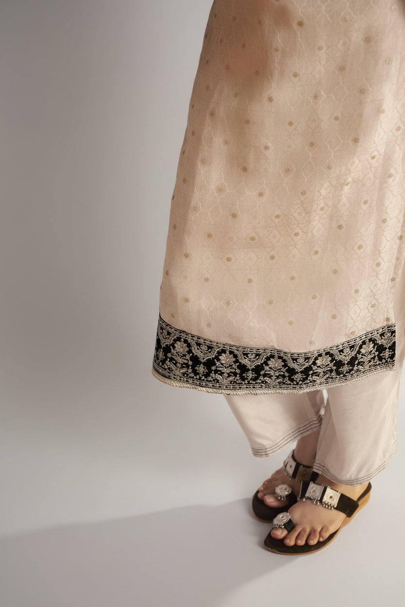 Ivory Tissue Organza Jacquard Ensemble