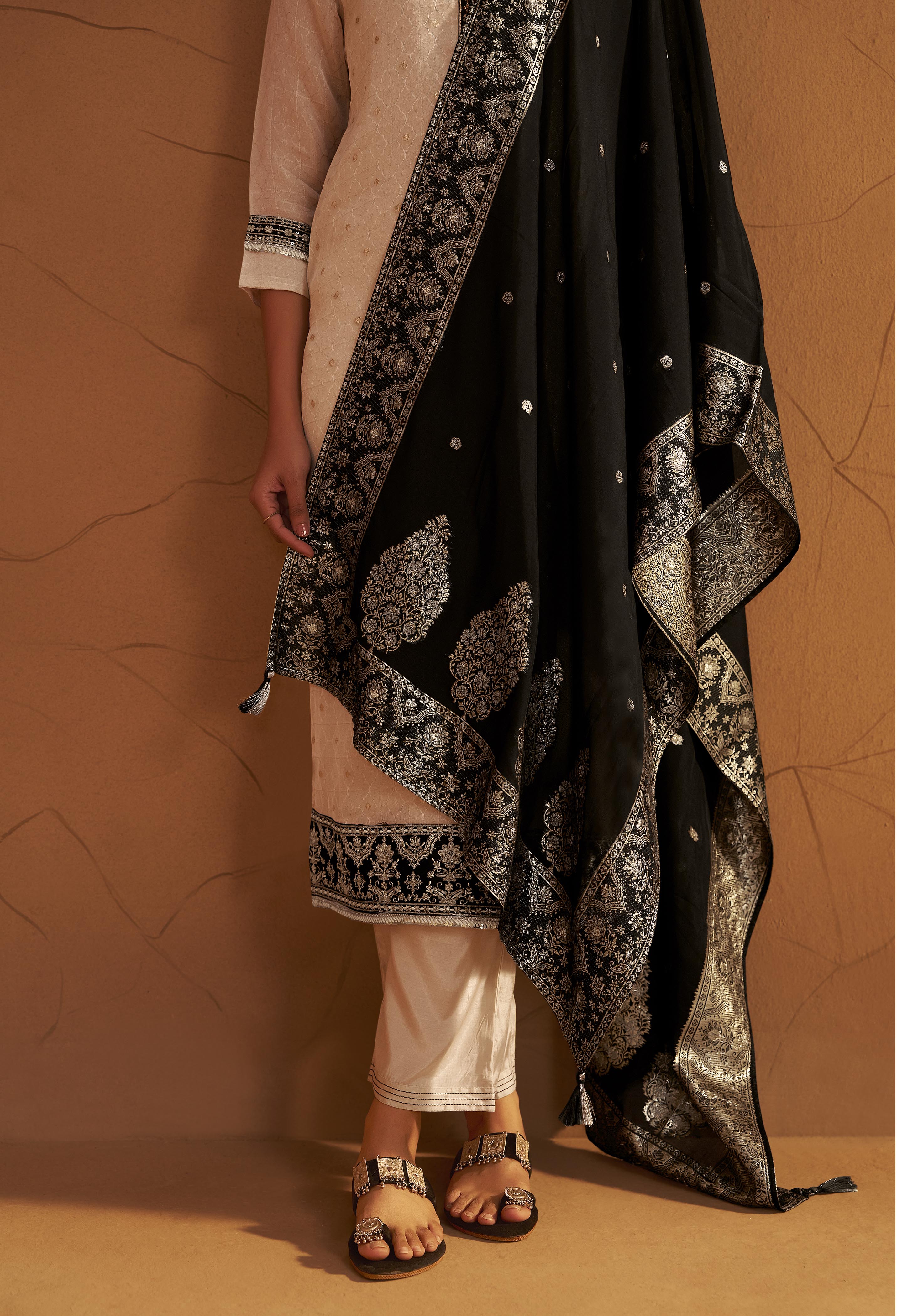 Ivory Tissue Organza Jacquard Ensemble