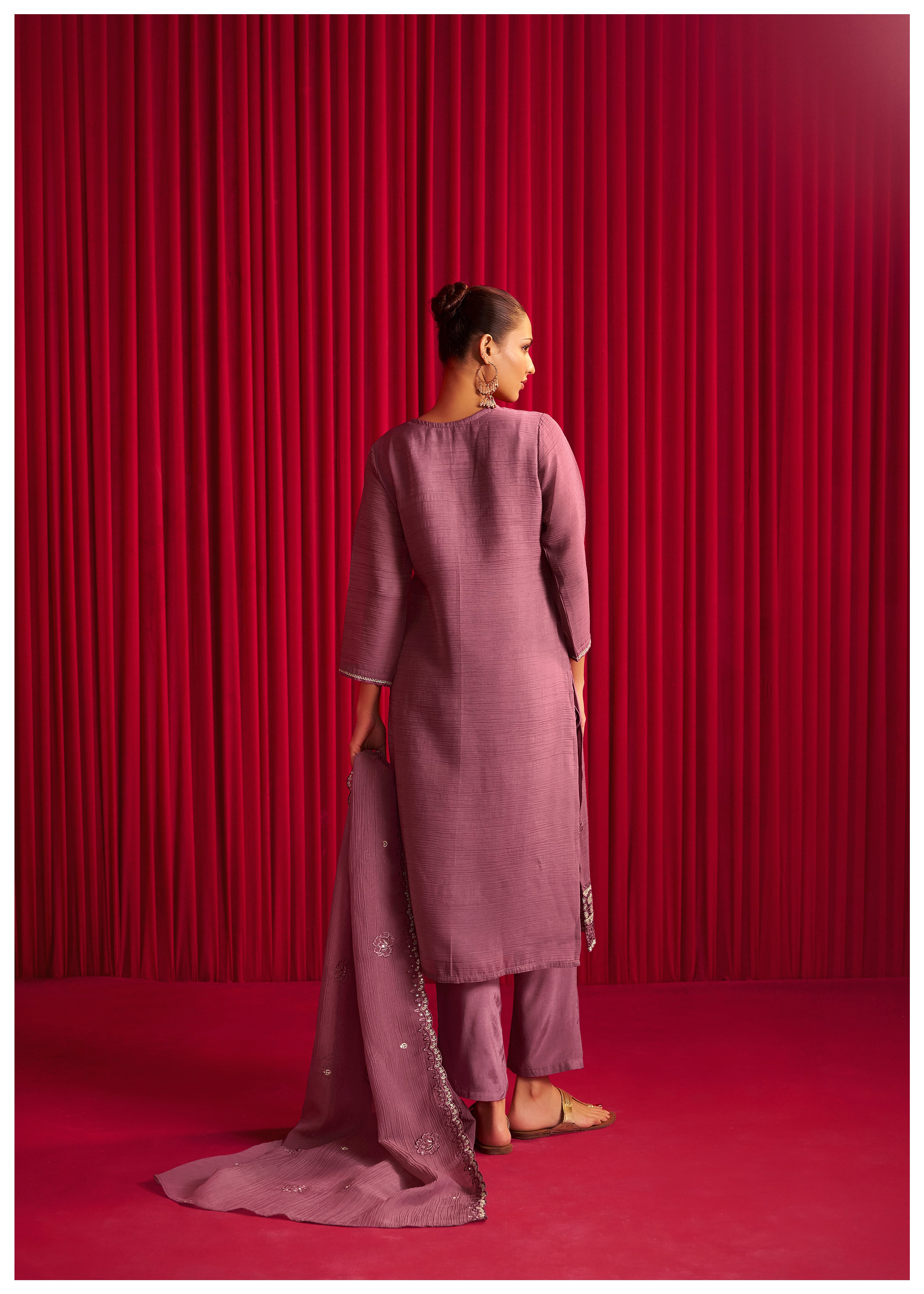 Crush Organza Border Embroidery Kurta Set