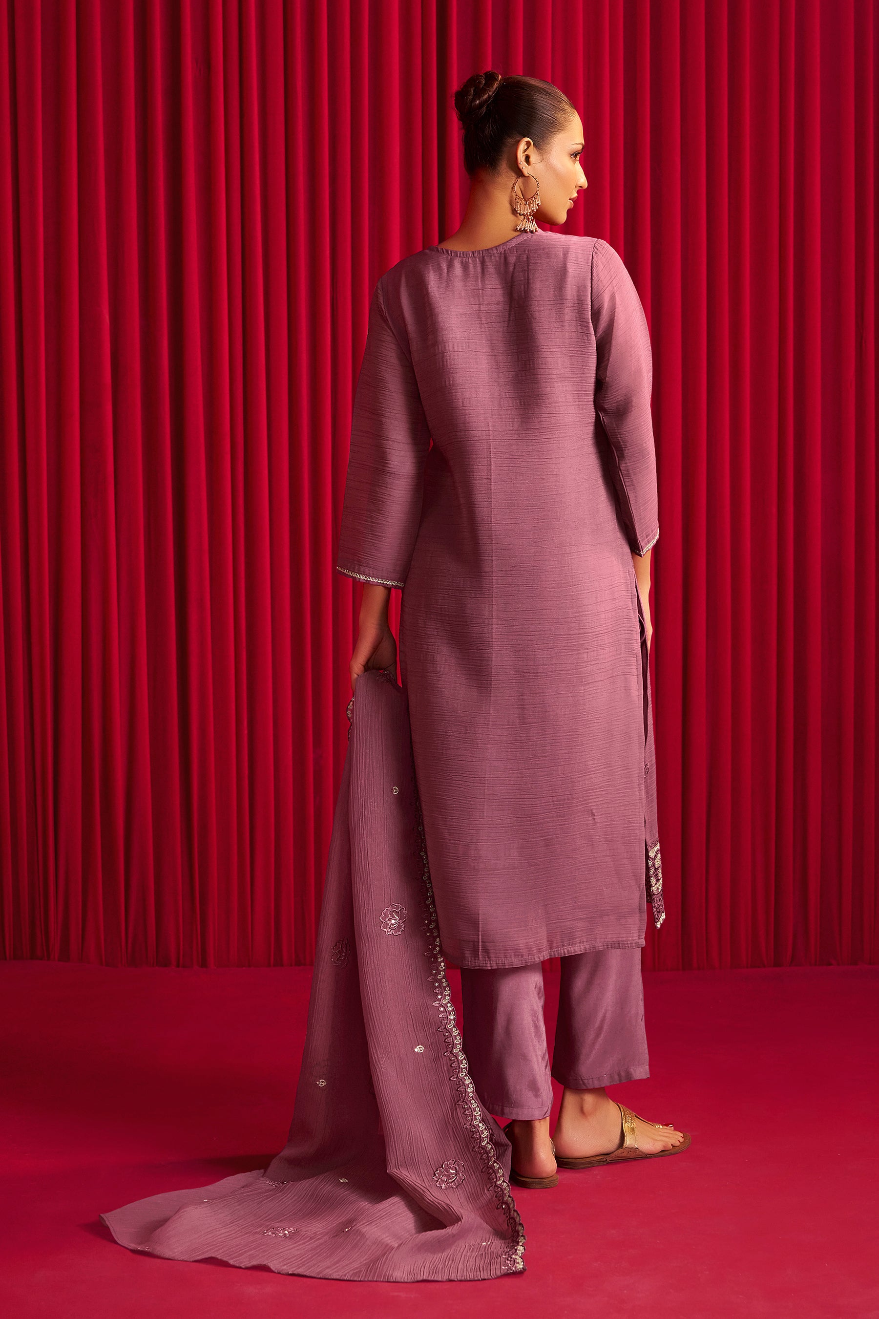 Crush Organza Border Embroidery Kurta Set