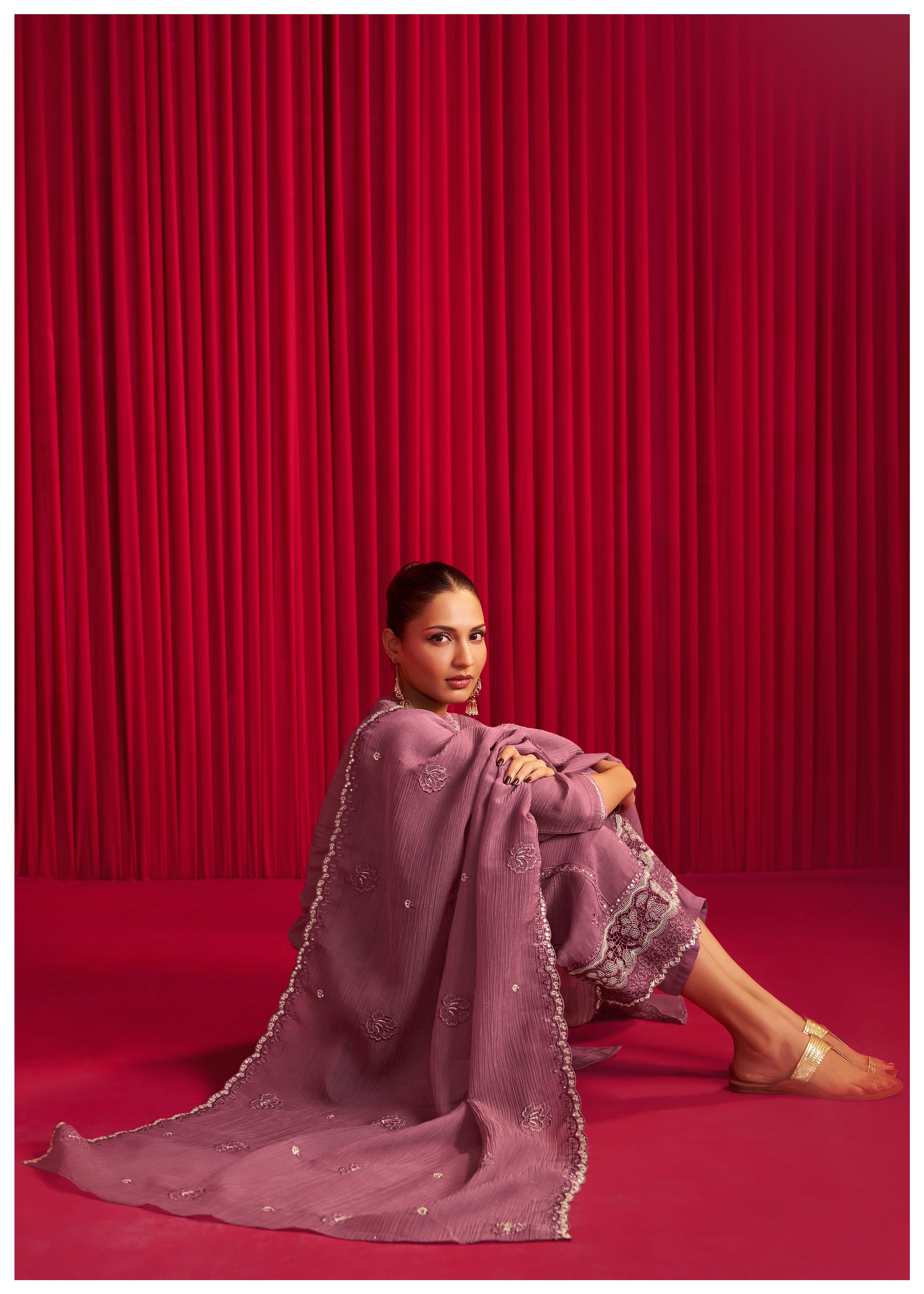 Crush Organza Border Embroidery Kurta Set