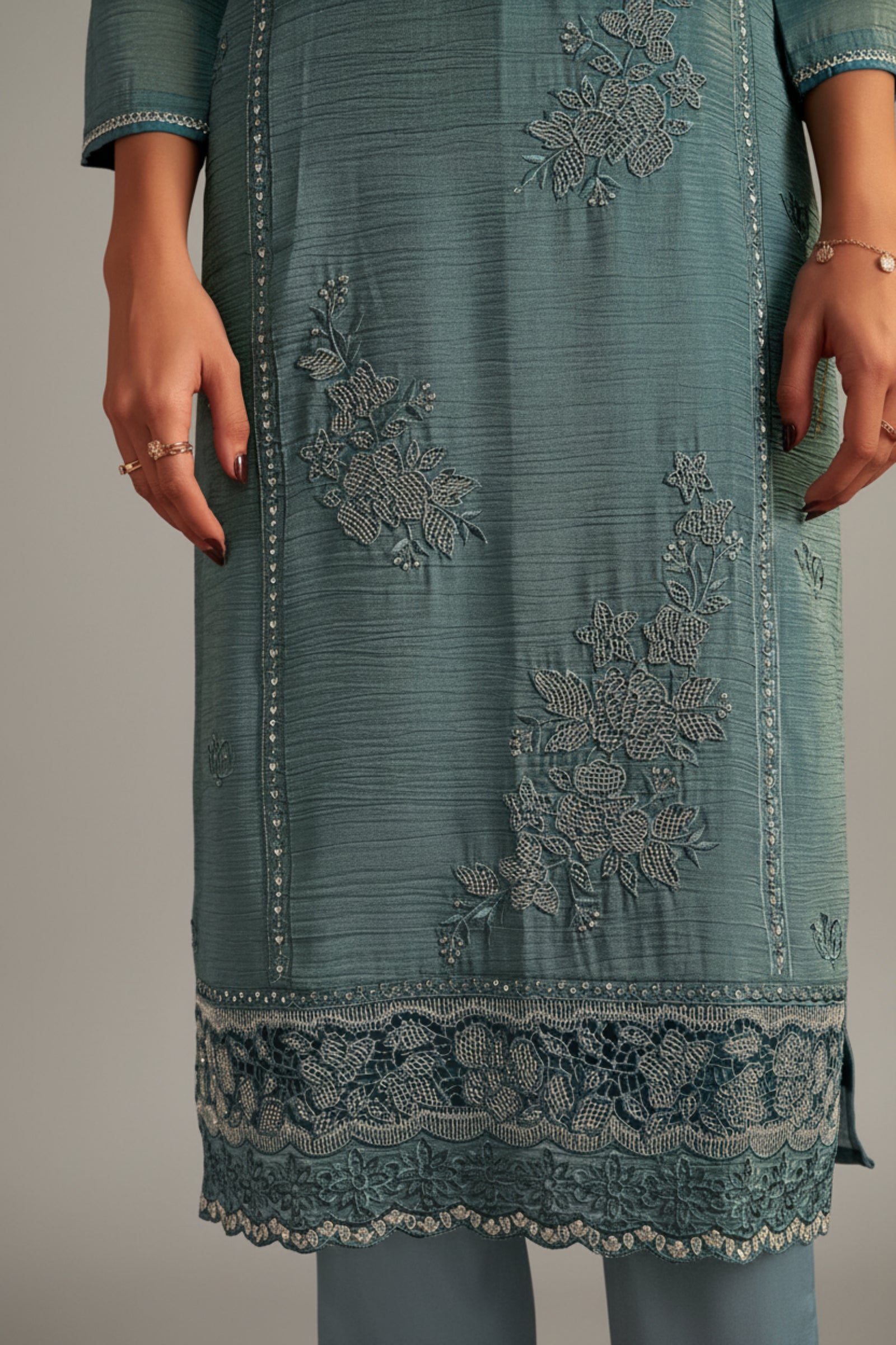 Rama Handworked Silk Festive Kurta Set