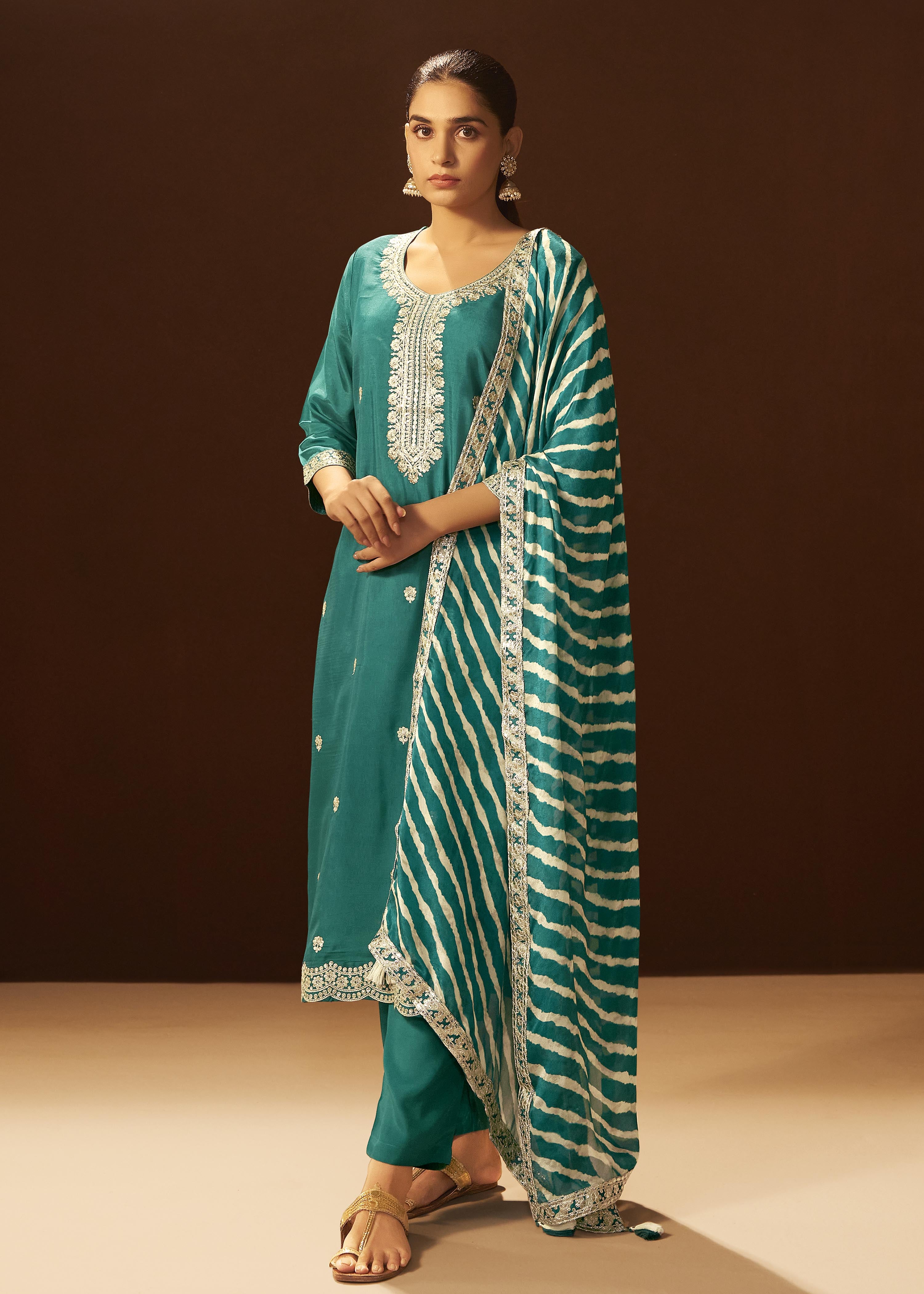 Rama Rani Chinnon Embroidered Festive Set