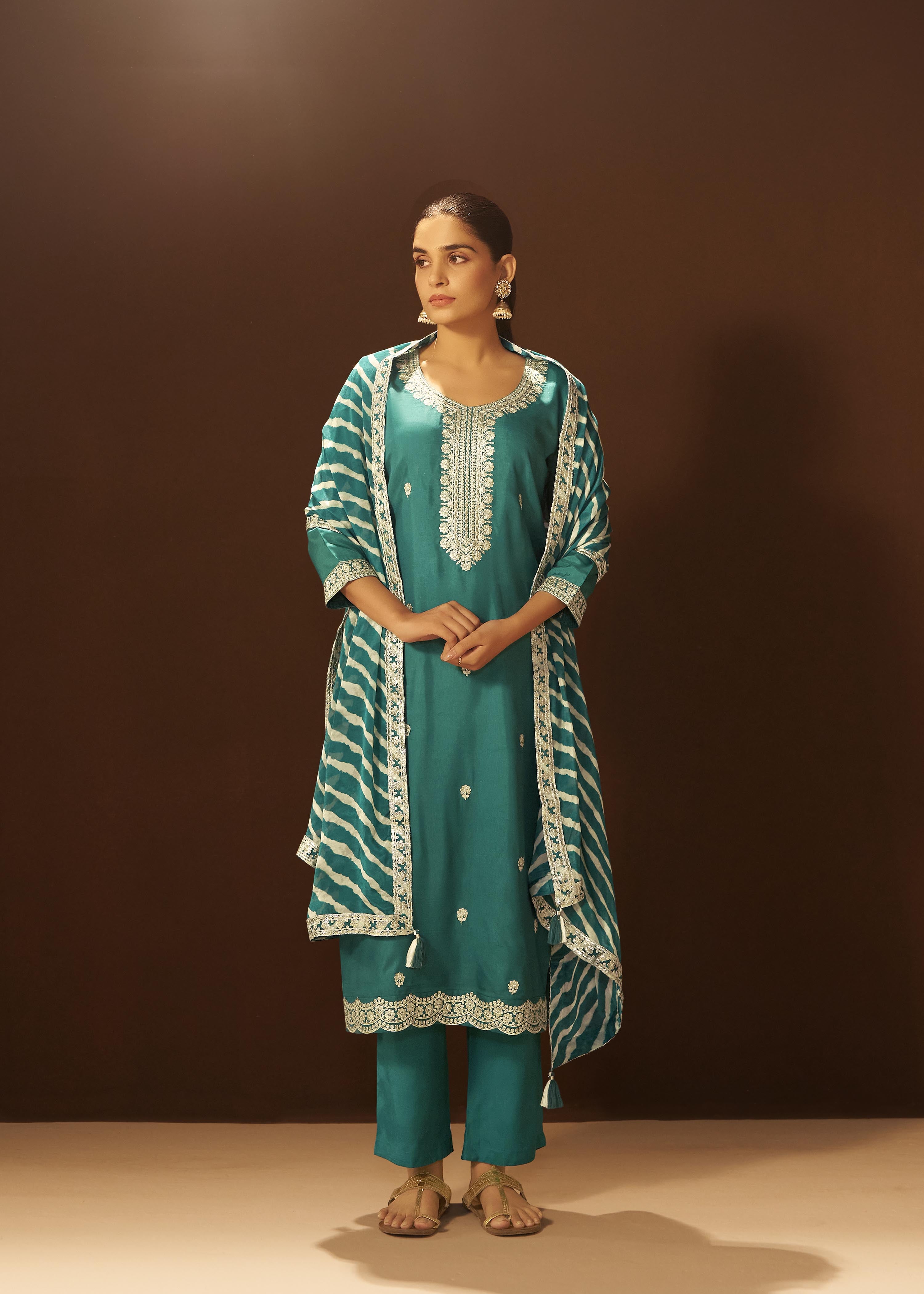 Rama Rani Chinnon Embroidered Festive Set