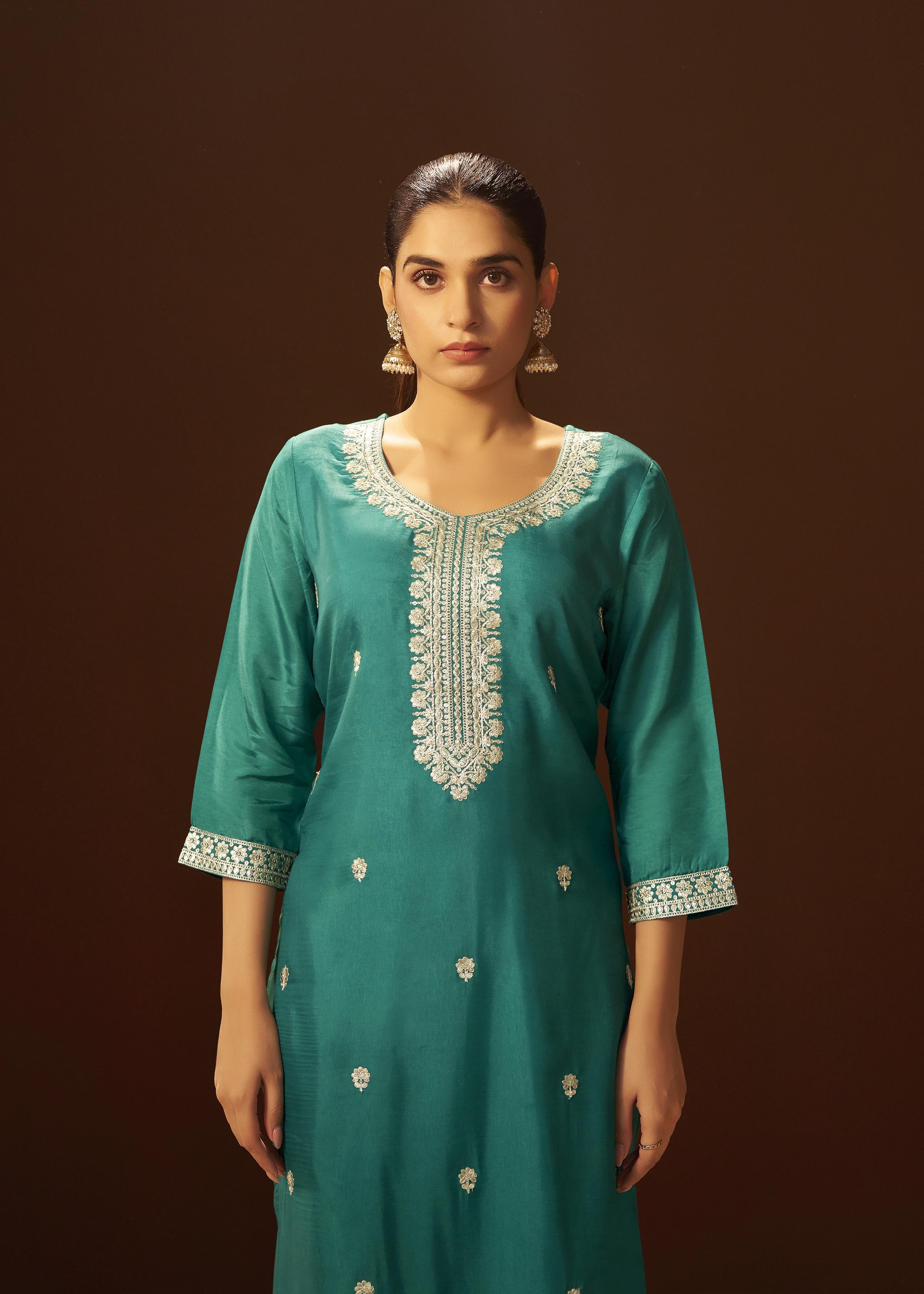 Rama Rani Chinnon Embroidered Festive Set