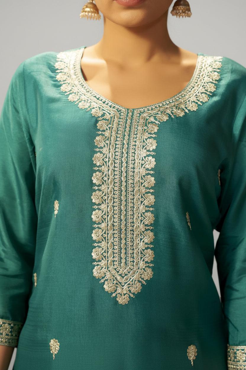 Rama Rani Chinnon Embroidered Festive Set