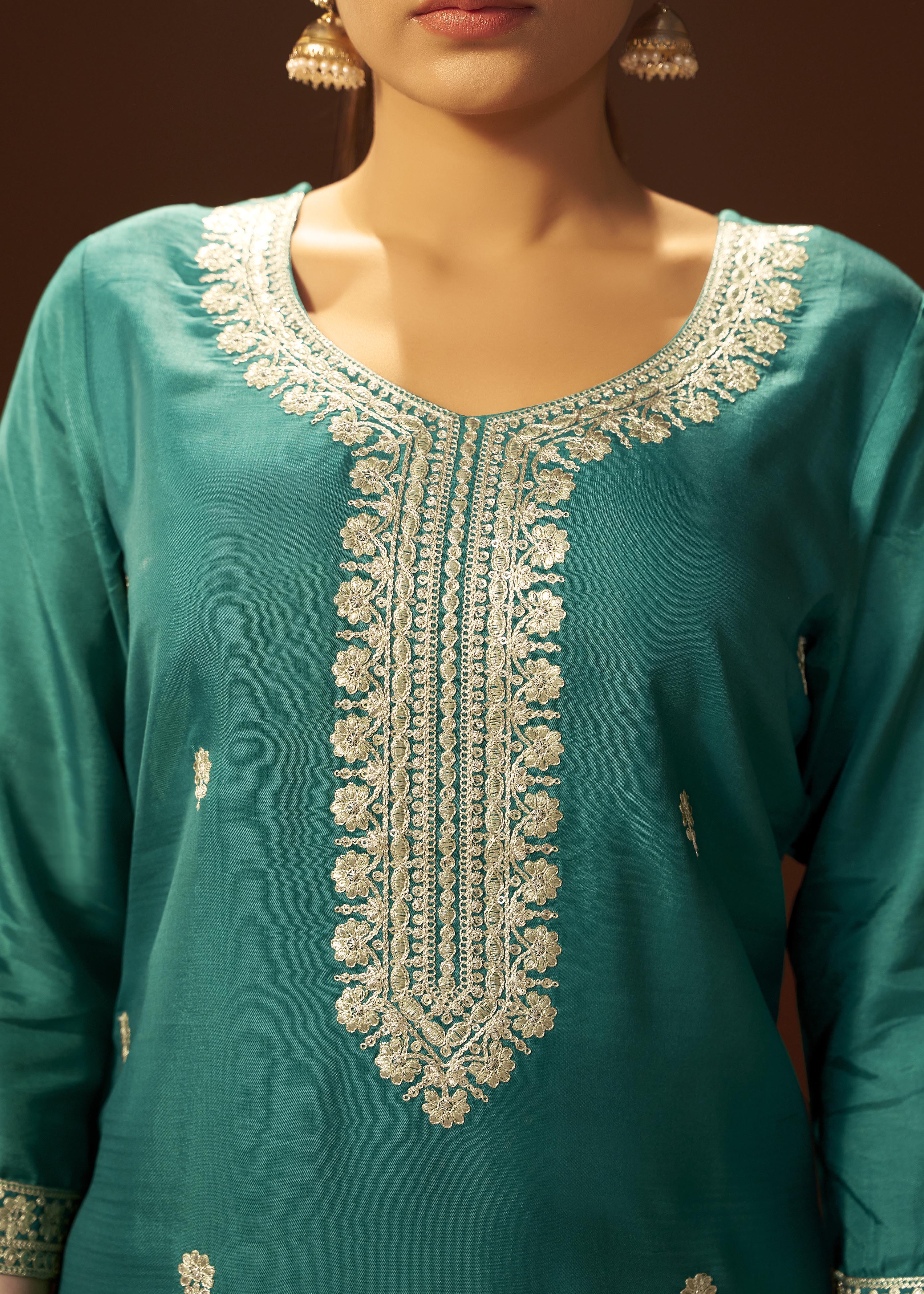 Rama Rani Chinnon Embroidered Festive Set