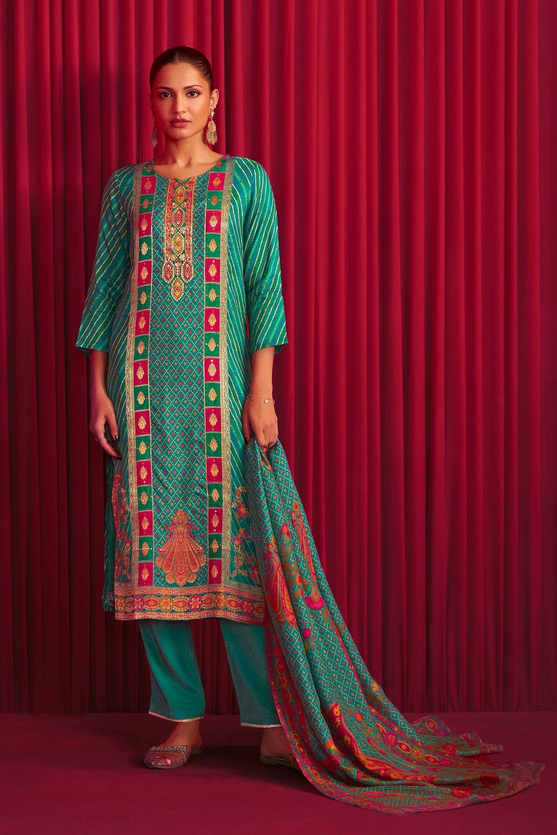 Position Print Silk Kurta Set