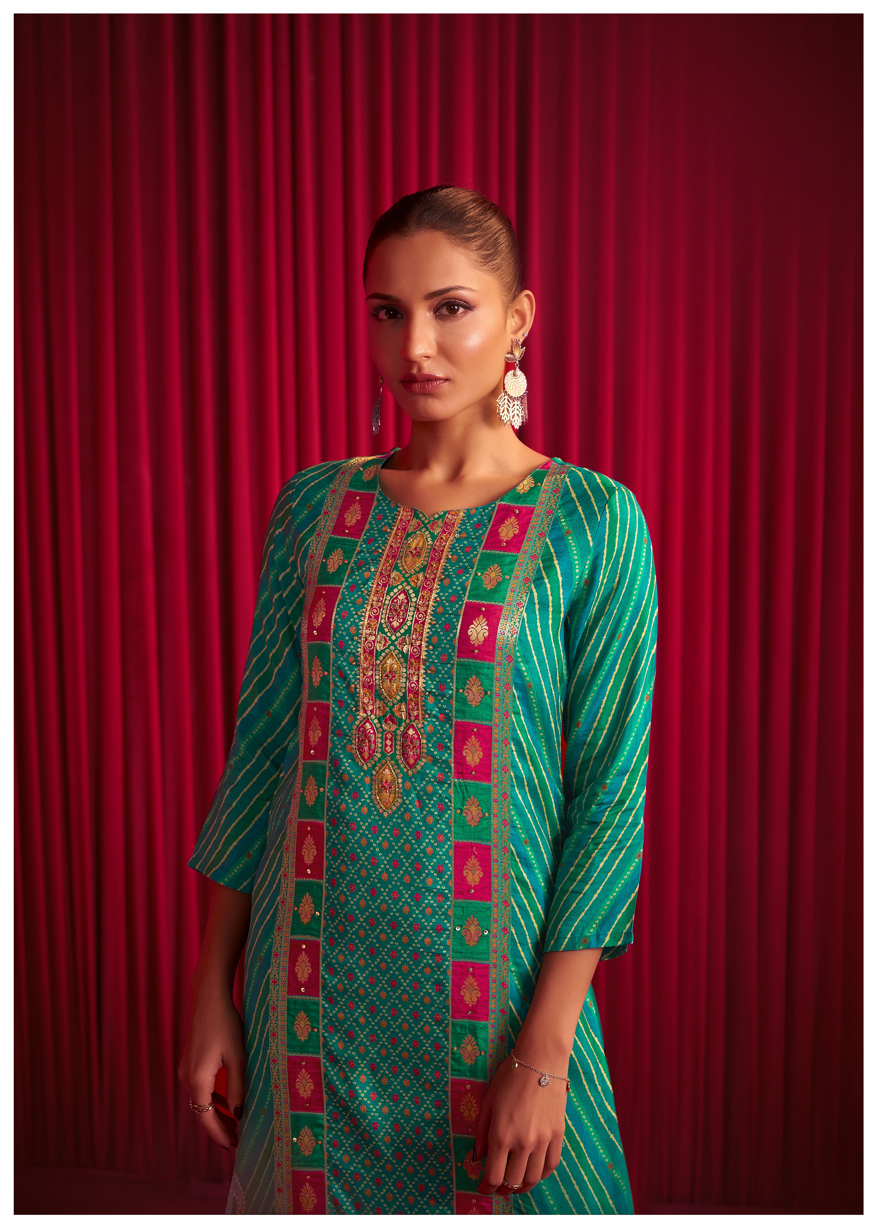 Position Print Silk Kurta Set