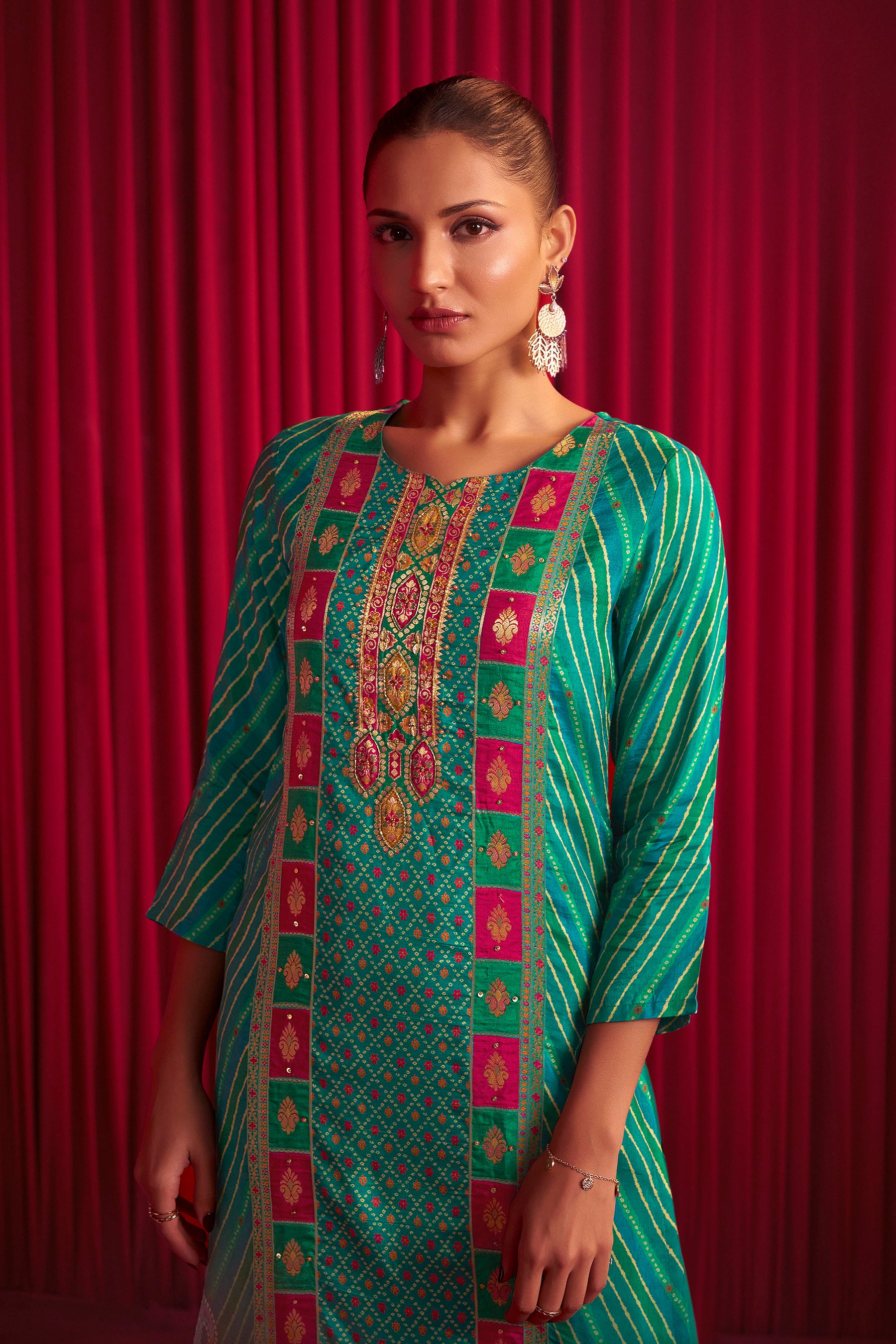 Position Print Silk Kurta Set