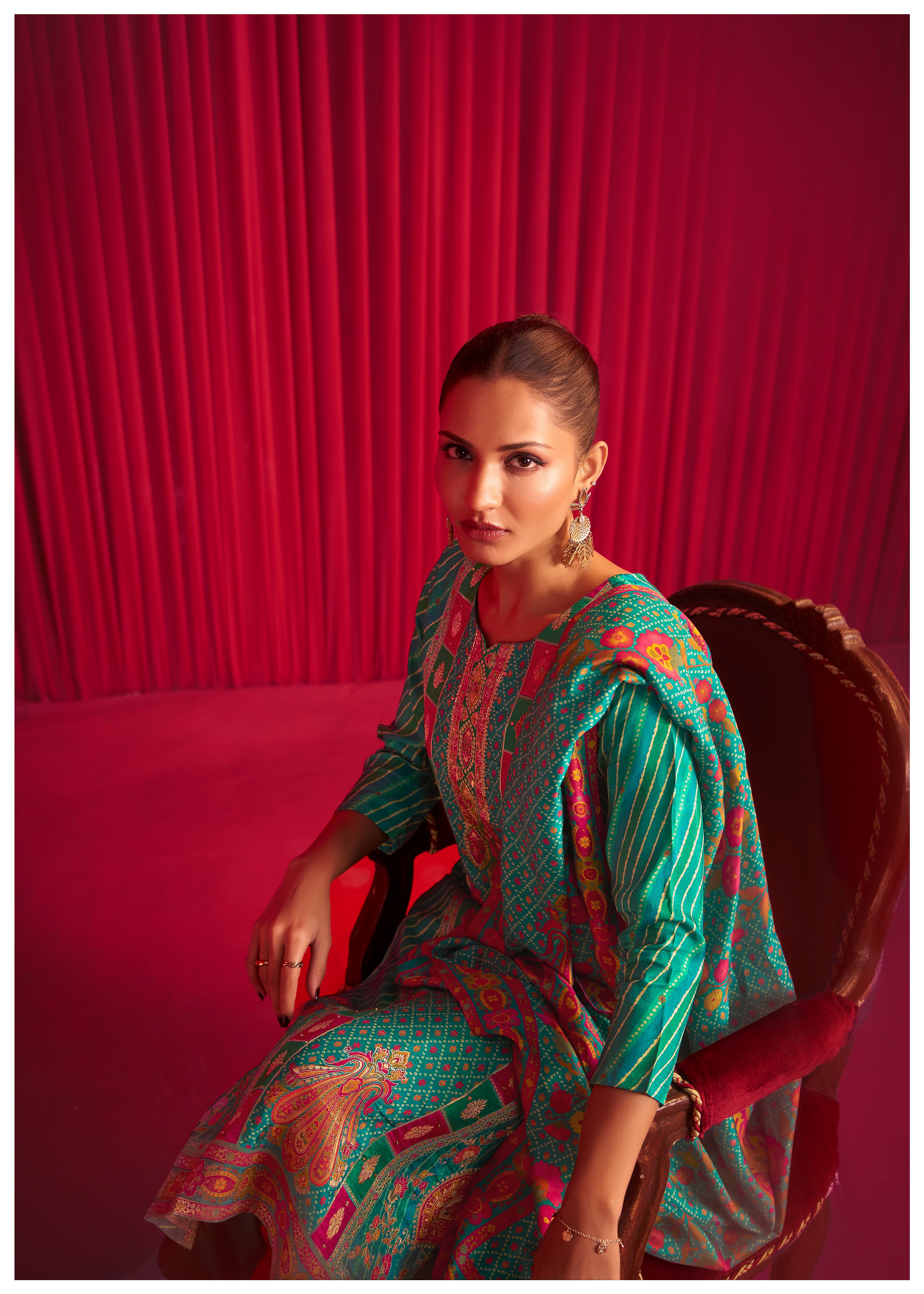 Position Print Silk Kurta Set