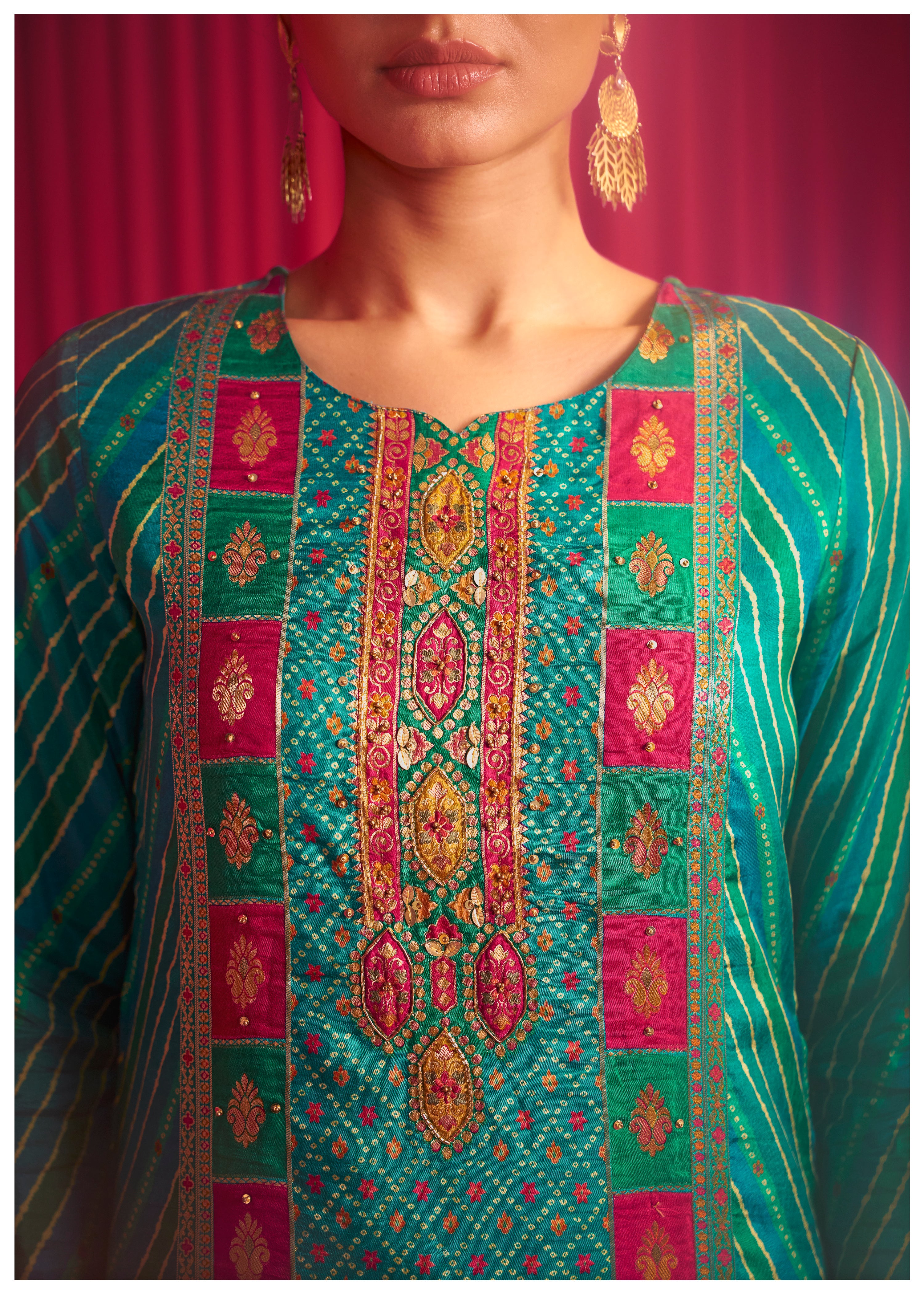 Position Print Silk Kurta Set