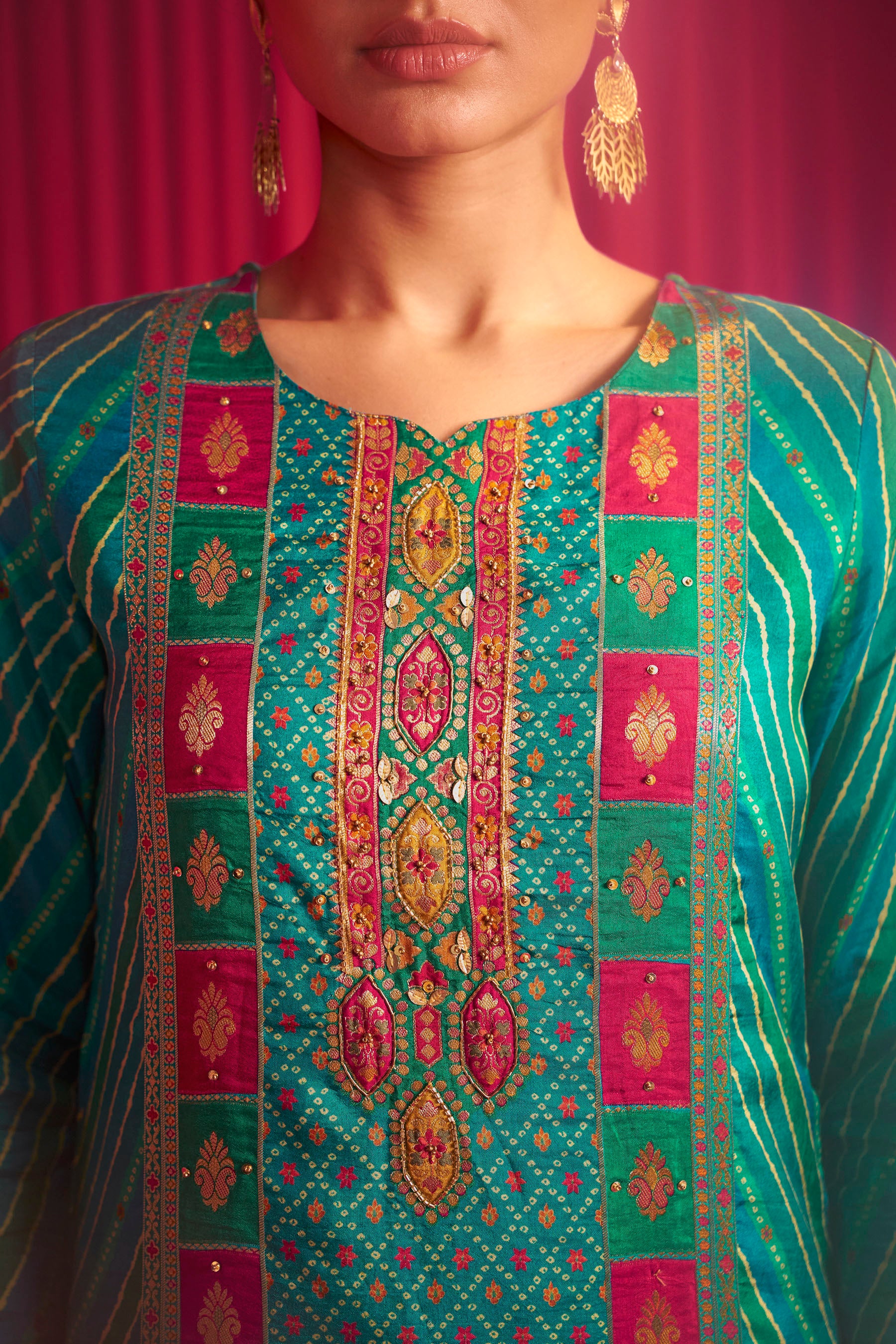 Position Print Silk Kurta Set