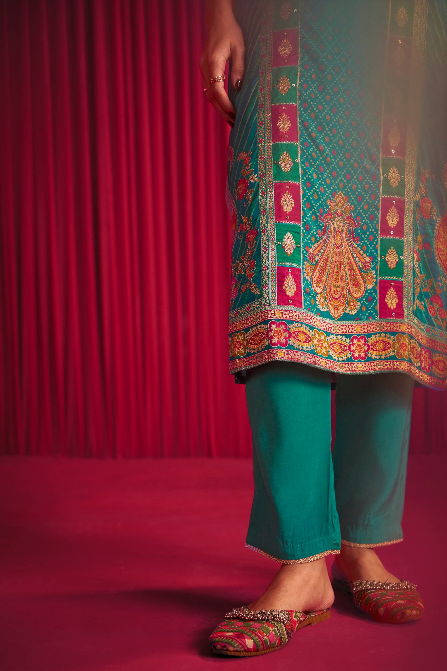 Position Print Silk Kurta Set